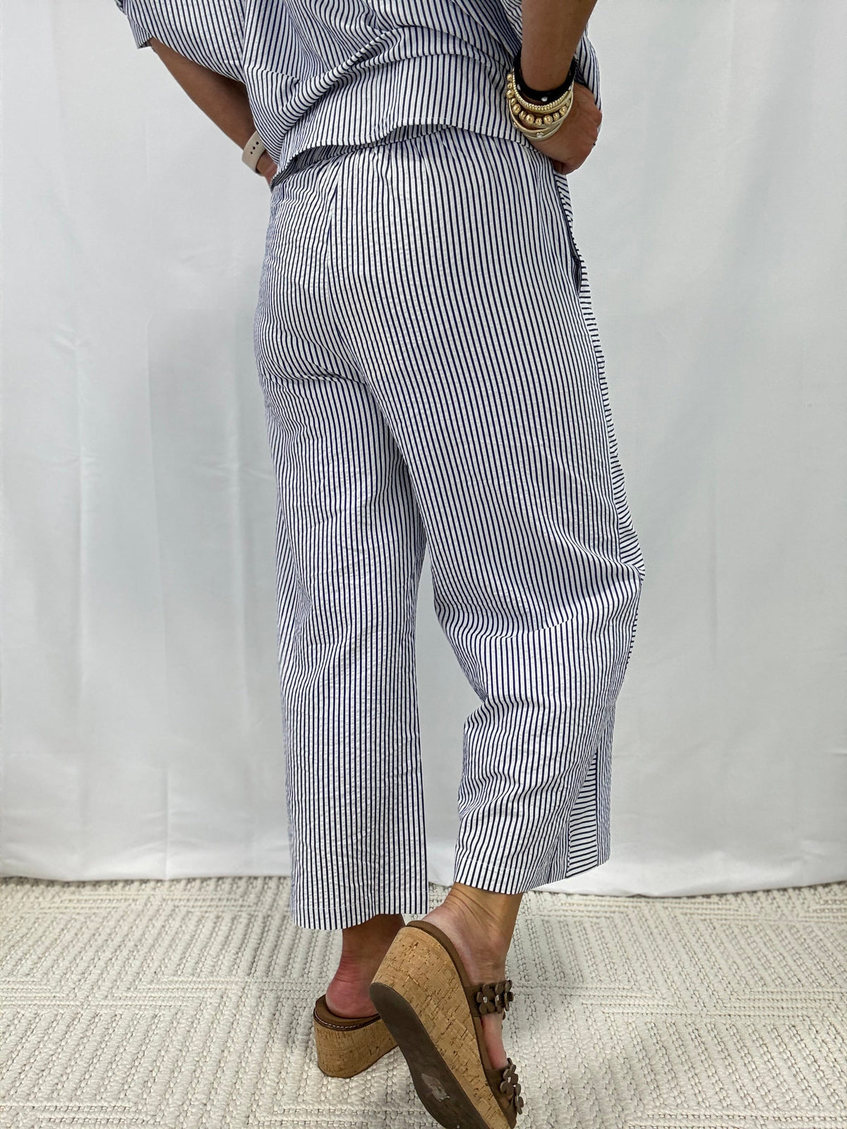 Seaside Stripe Side Button Pants In Navy