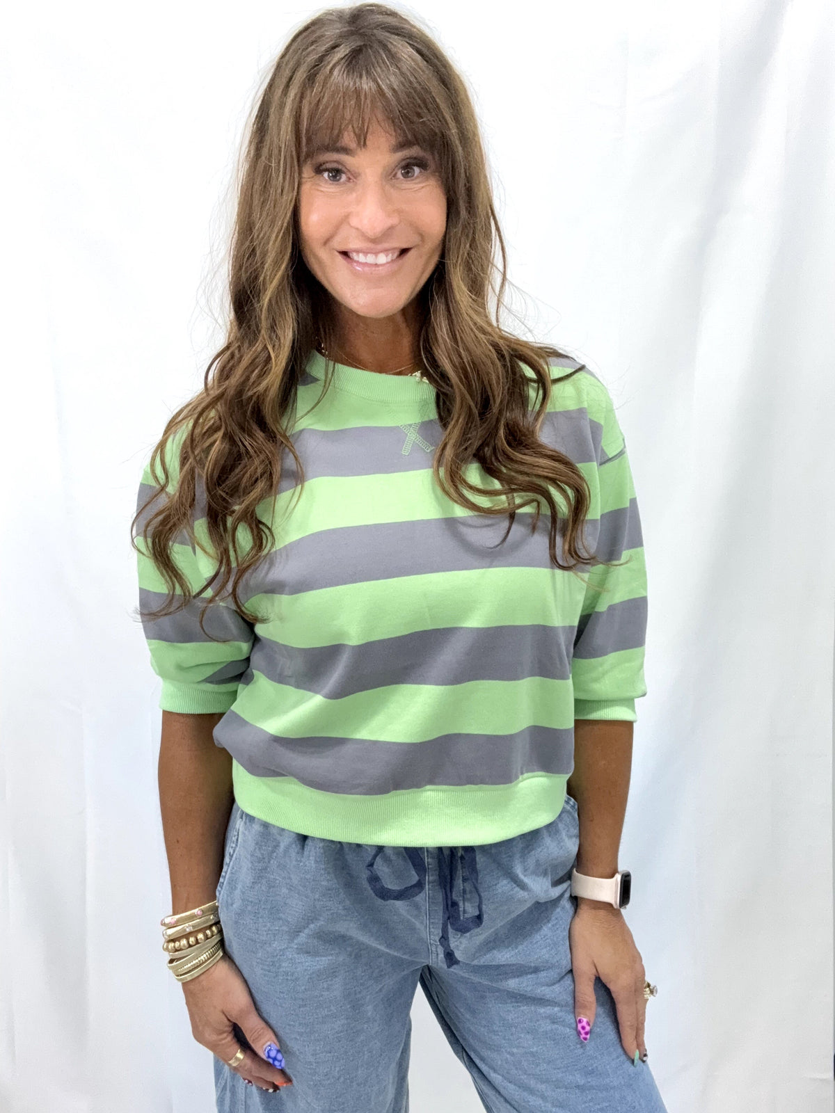 V-notched Bold Stripe Casual Top *Final Sale*