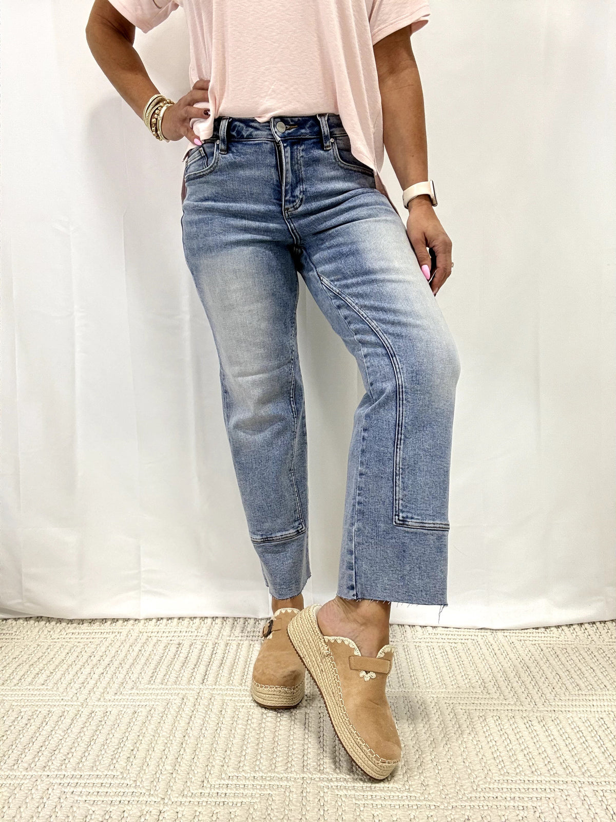 Risen Mid Rise Ankle Straight Seamed Jeans 590 In Medium