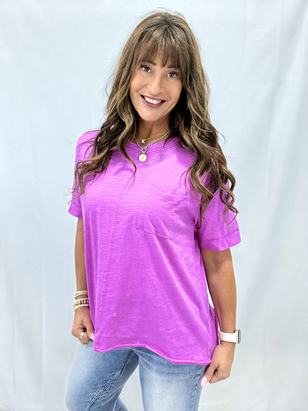 Slub Pocket Top in Magenta