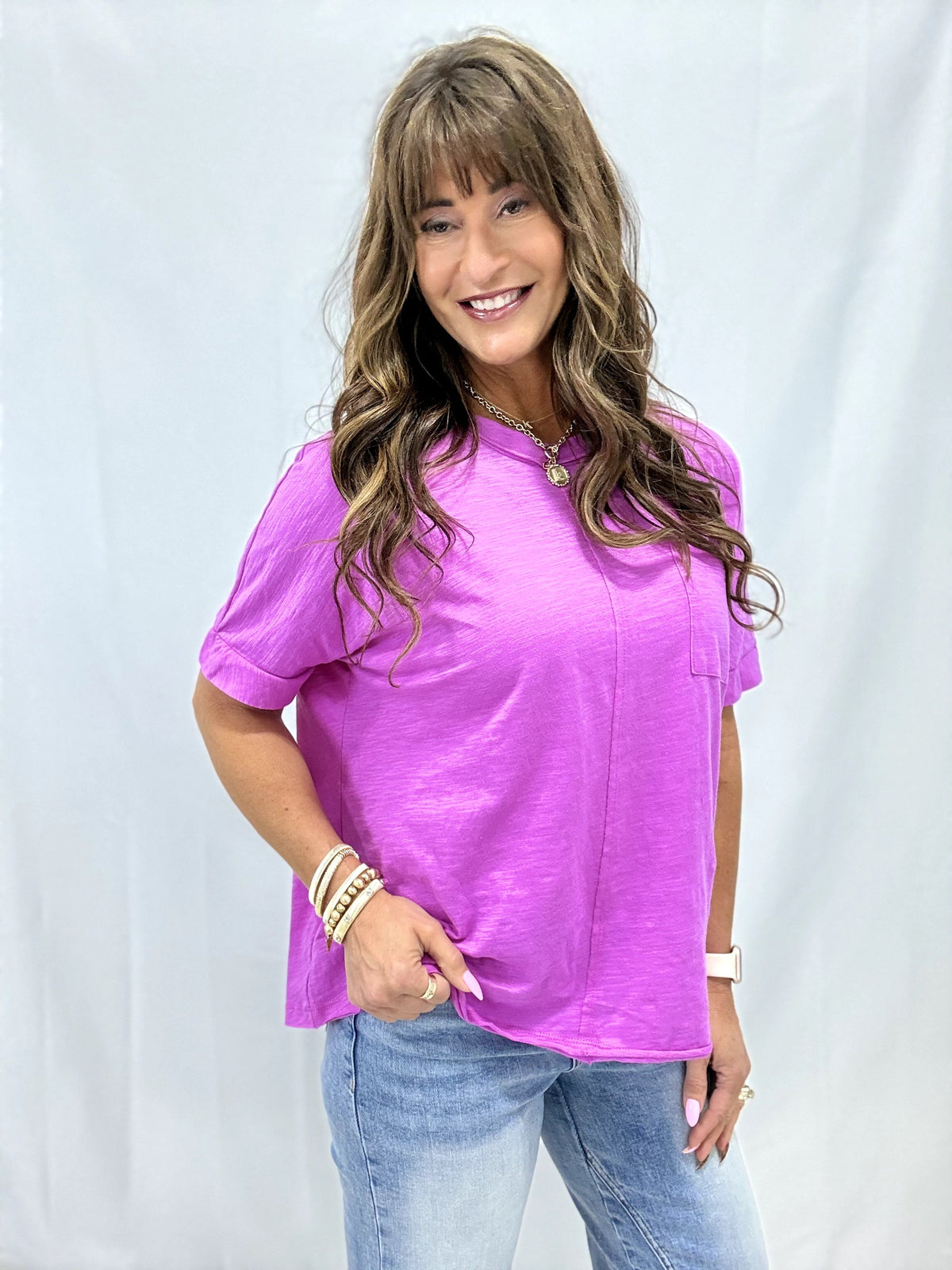 Slub Pocket Top in Magenta