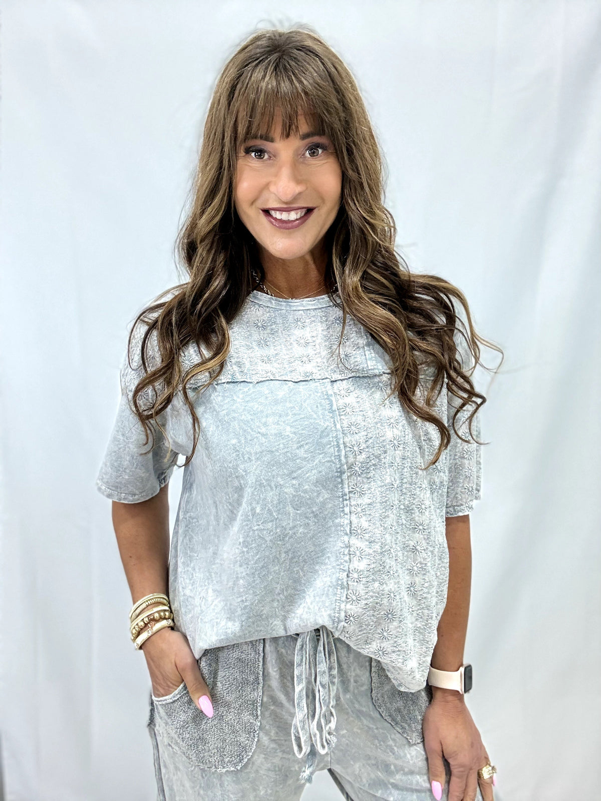 I Like You Mineral Washed Eyelet Top In 4 Colors