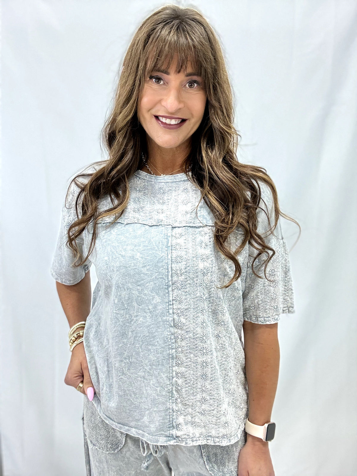 I Like You Mineral Washed Eyelet Top In 4 Colors