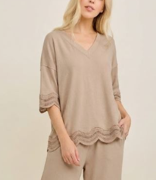 Over This Way Wave Trim Blouse In 3 Colors