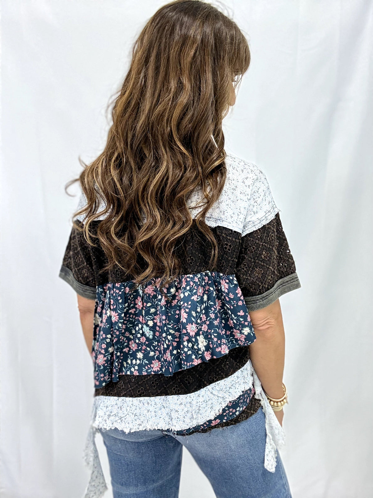 Oli & Hali Used To This Floral Tiered Top In Black