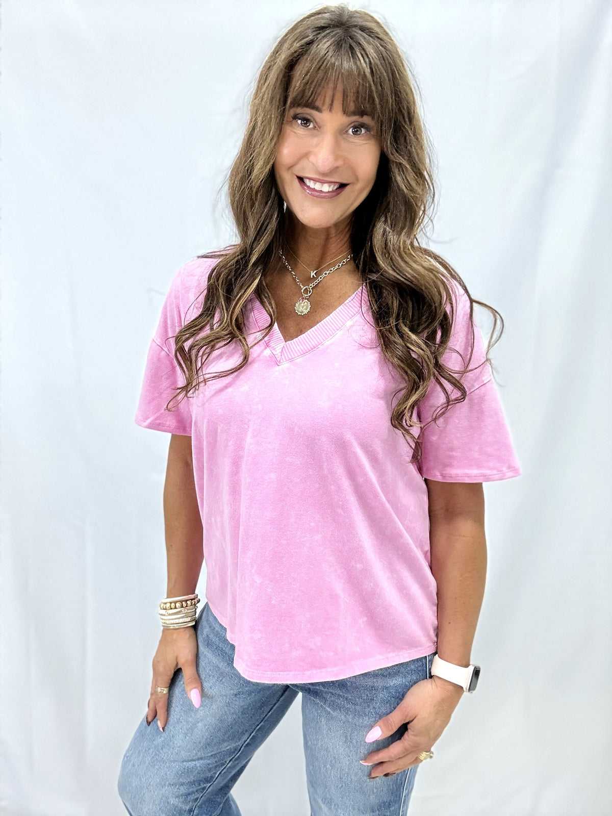 Mineral Wash V Neck Basic Top In 14 Colors