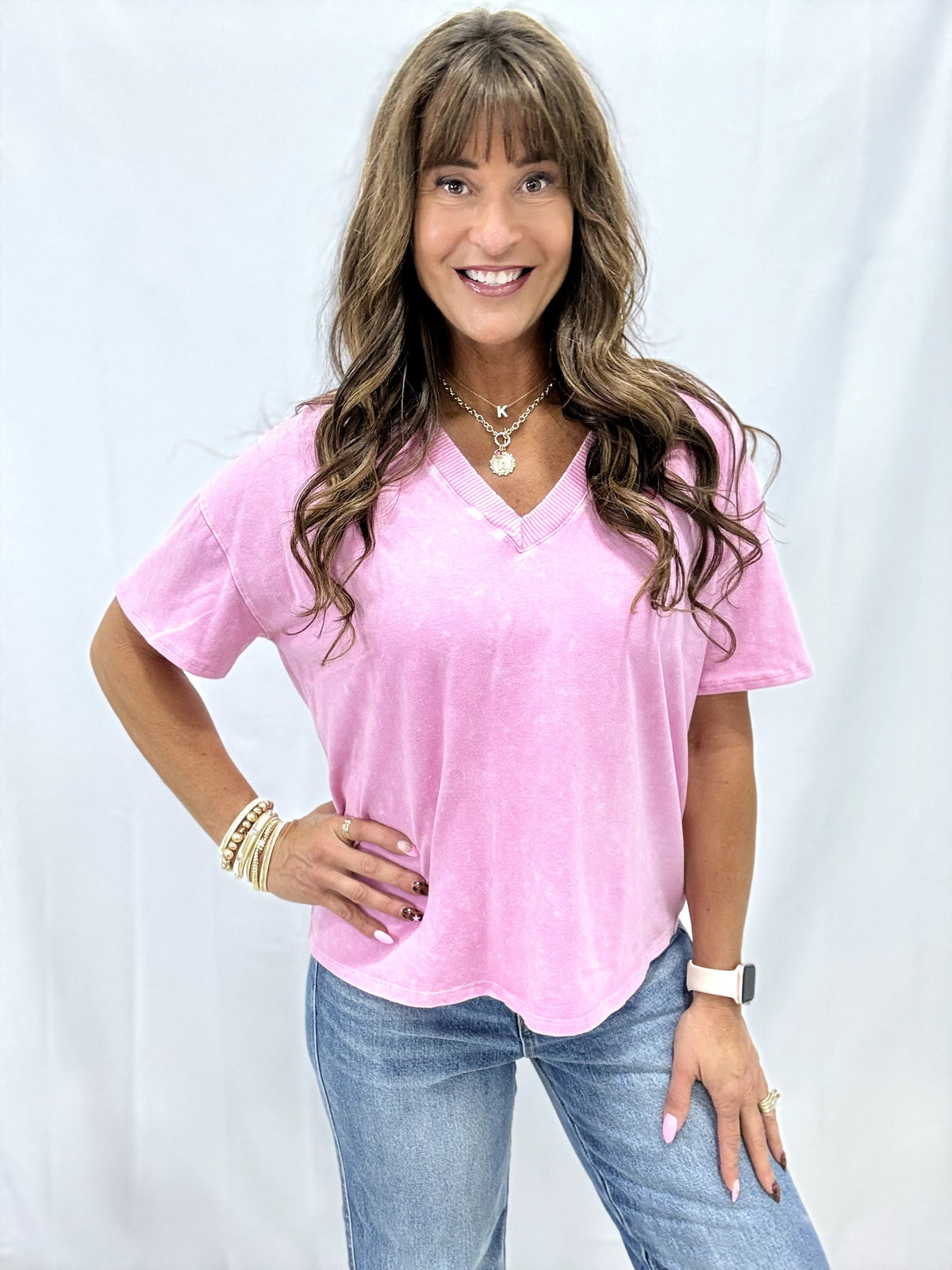 Mineral Wash V Neck Basic Top In 14 Colors