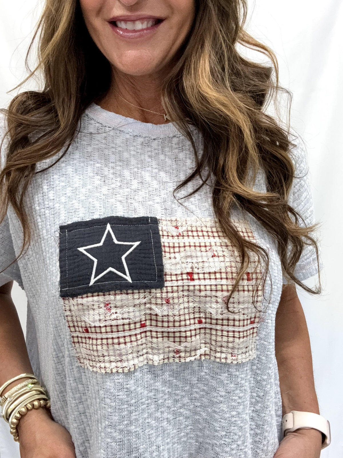 Flag Salute Short Sleeve Top In Powder Blue