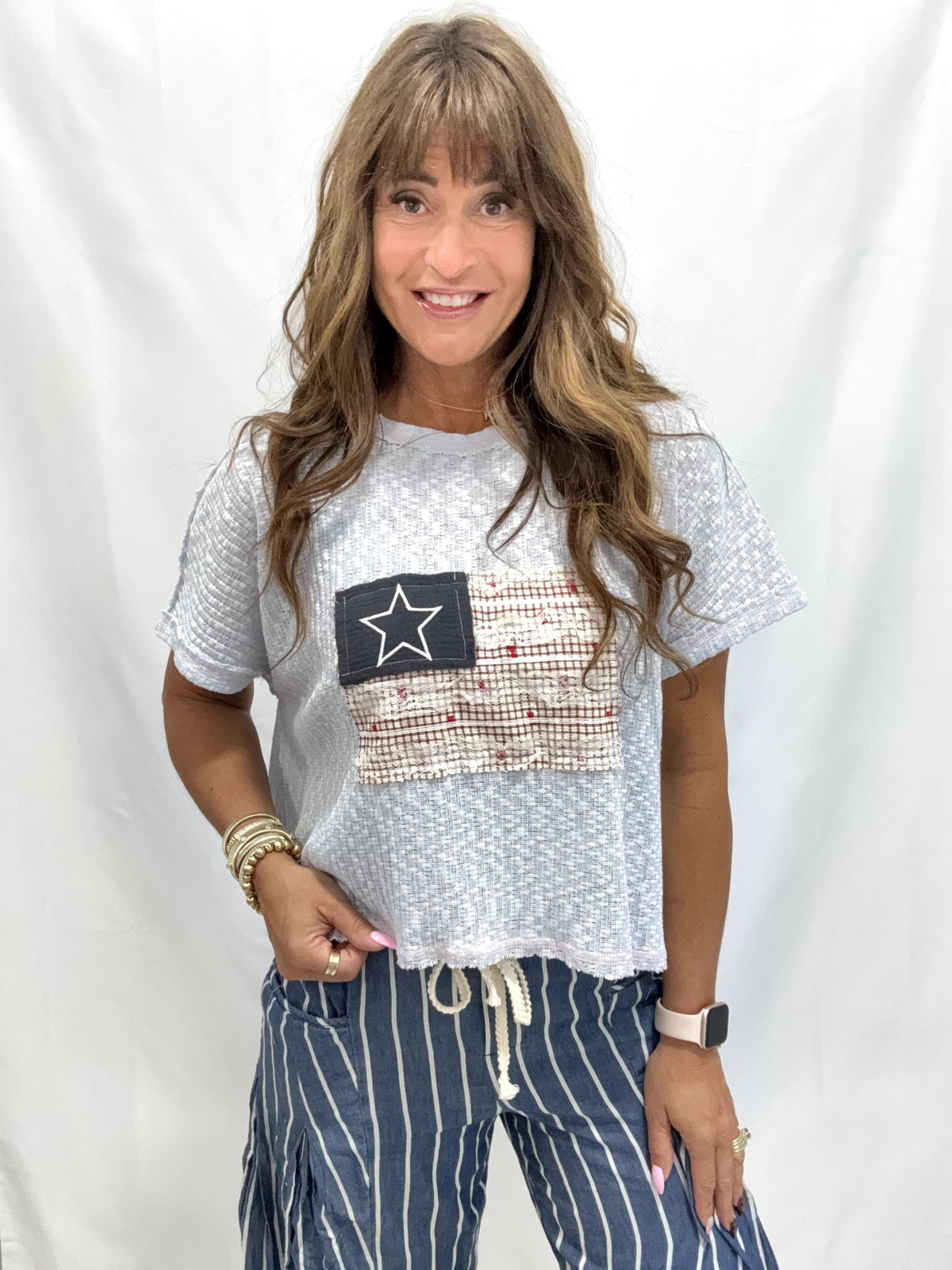 Flag Salute Short Sleeve Top In Powder Blue