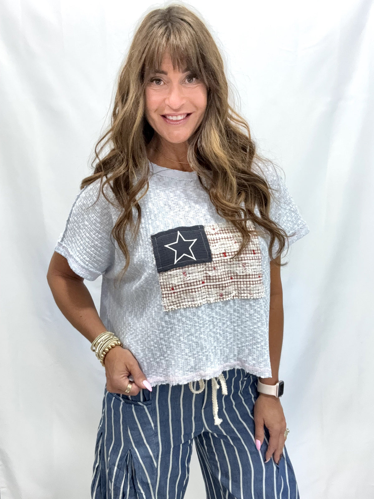 Flag Salute Short Sleeve Top In Powder Blue