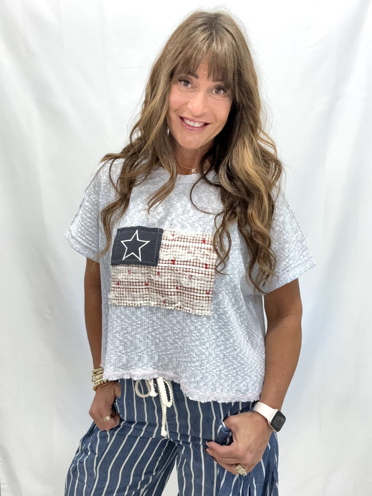 Flag Salute Short Sleeve Top In Powder Blue