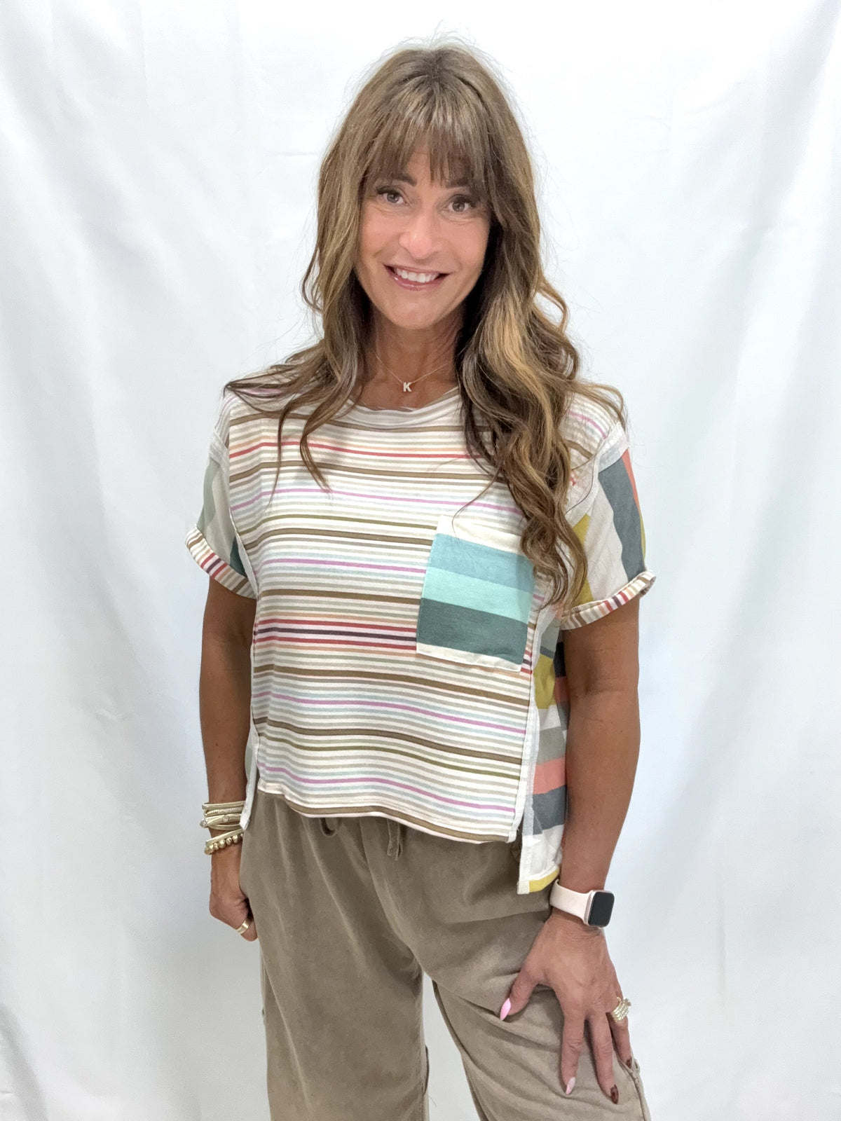 Sunset Charm Mixed Stripe Knit Top In Multi