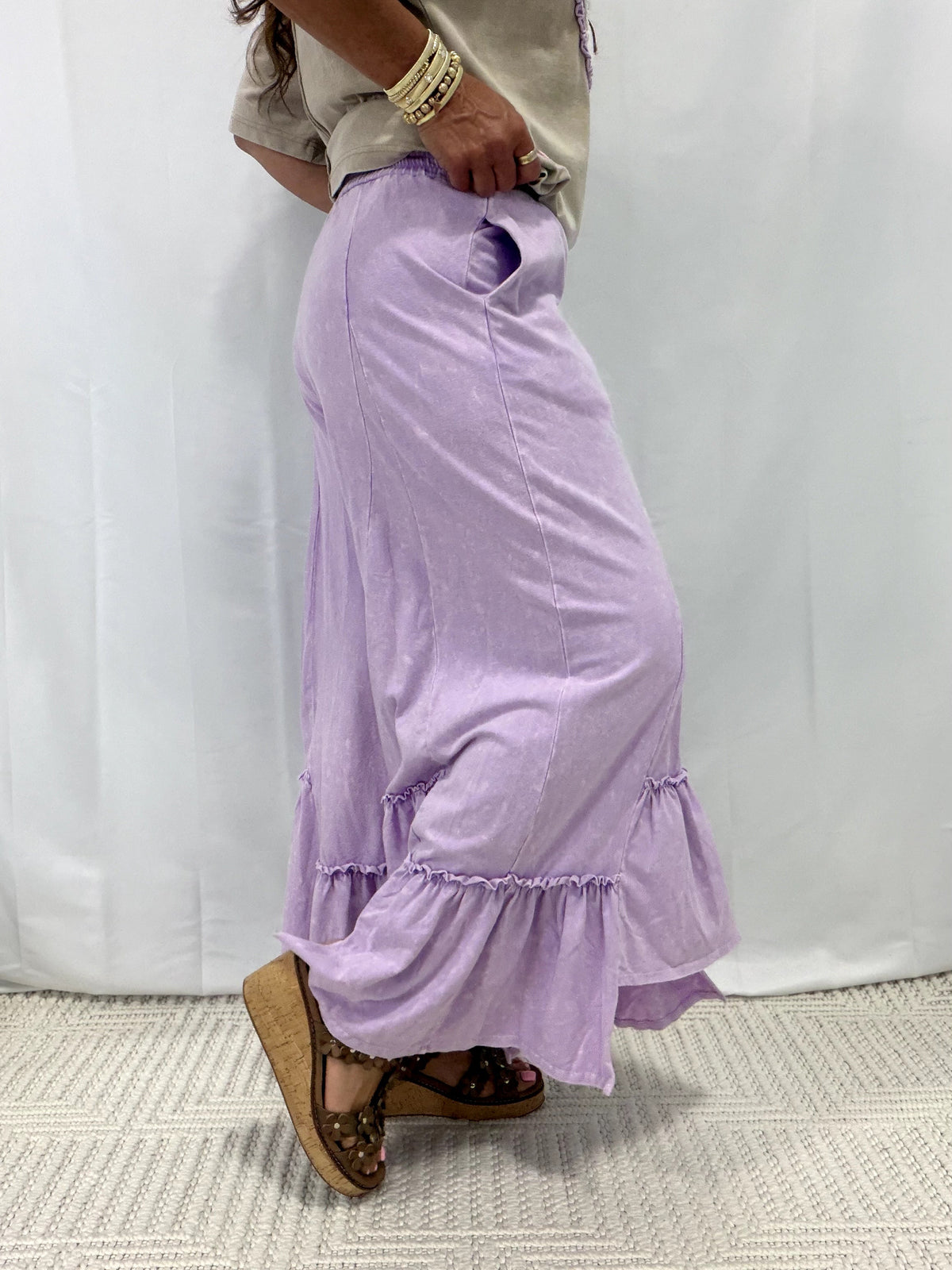 Jersey Tiered Skirt Pants In Light Lavender