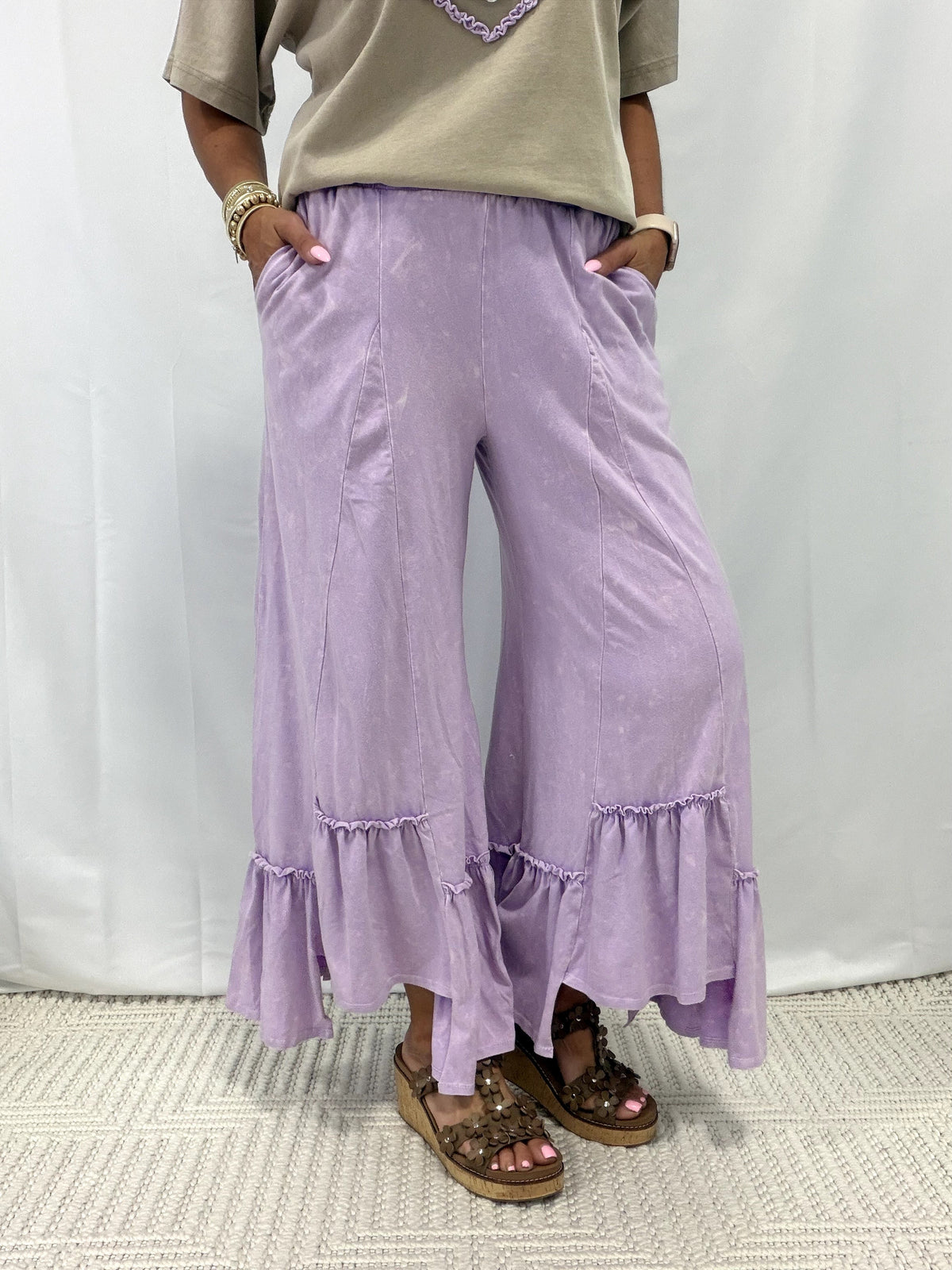 Jersey Tiered Skirt Pants In Light Lavender