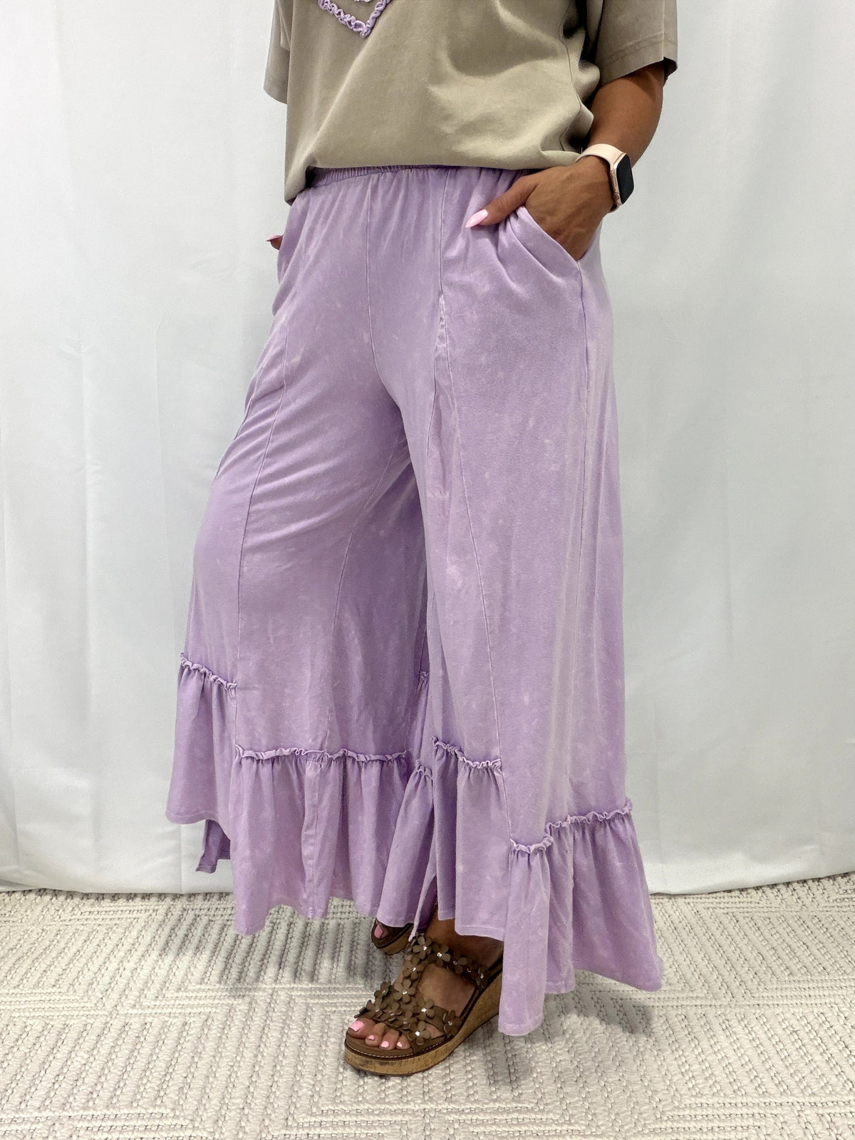 Jersey Tiered Skirt Pants In Light Lavender