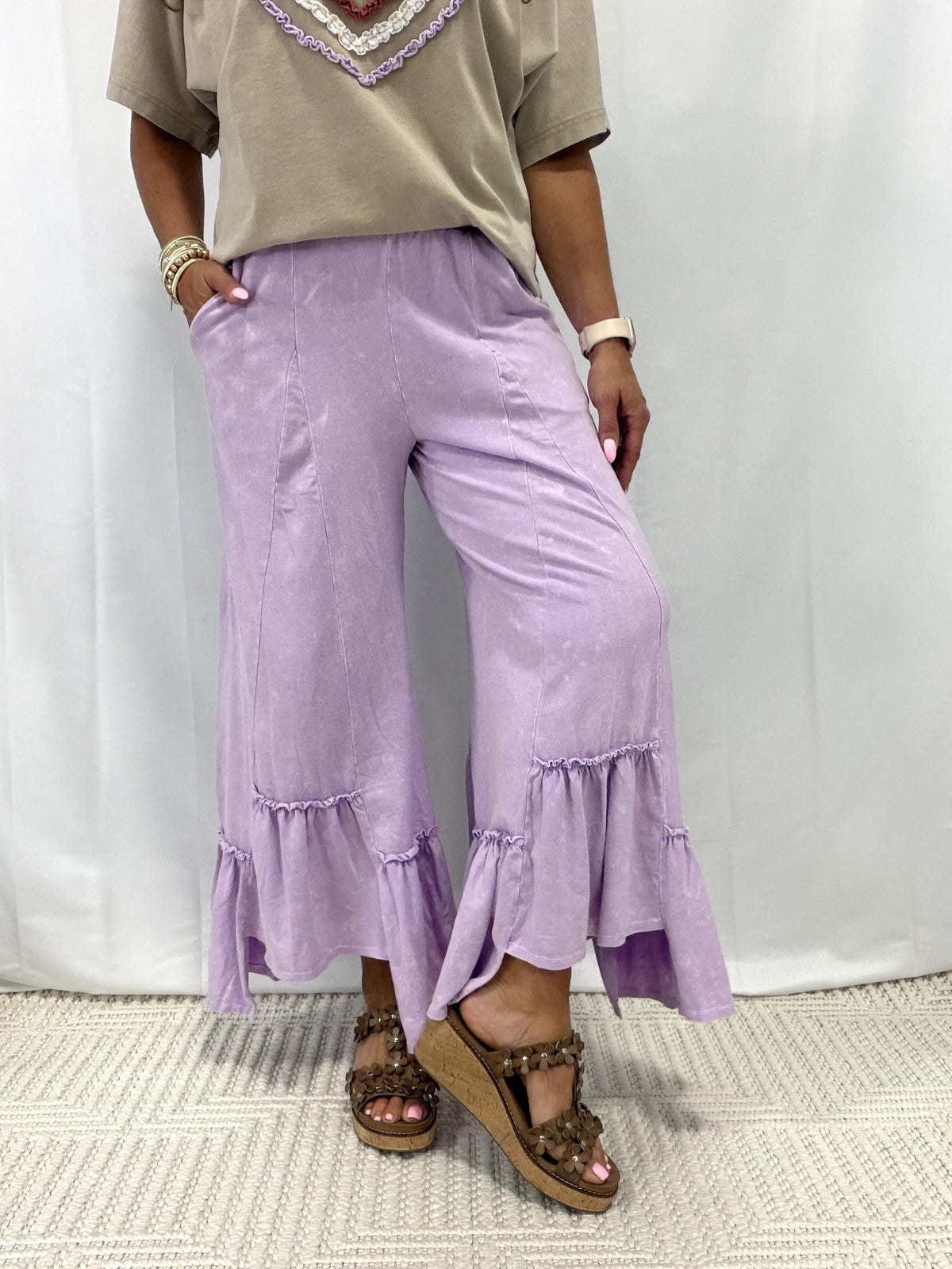 Jersey Tiered Skirt Pants In Light Lavender