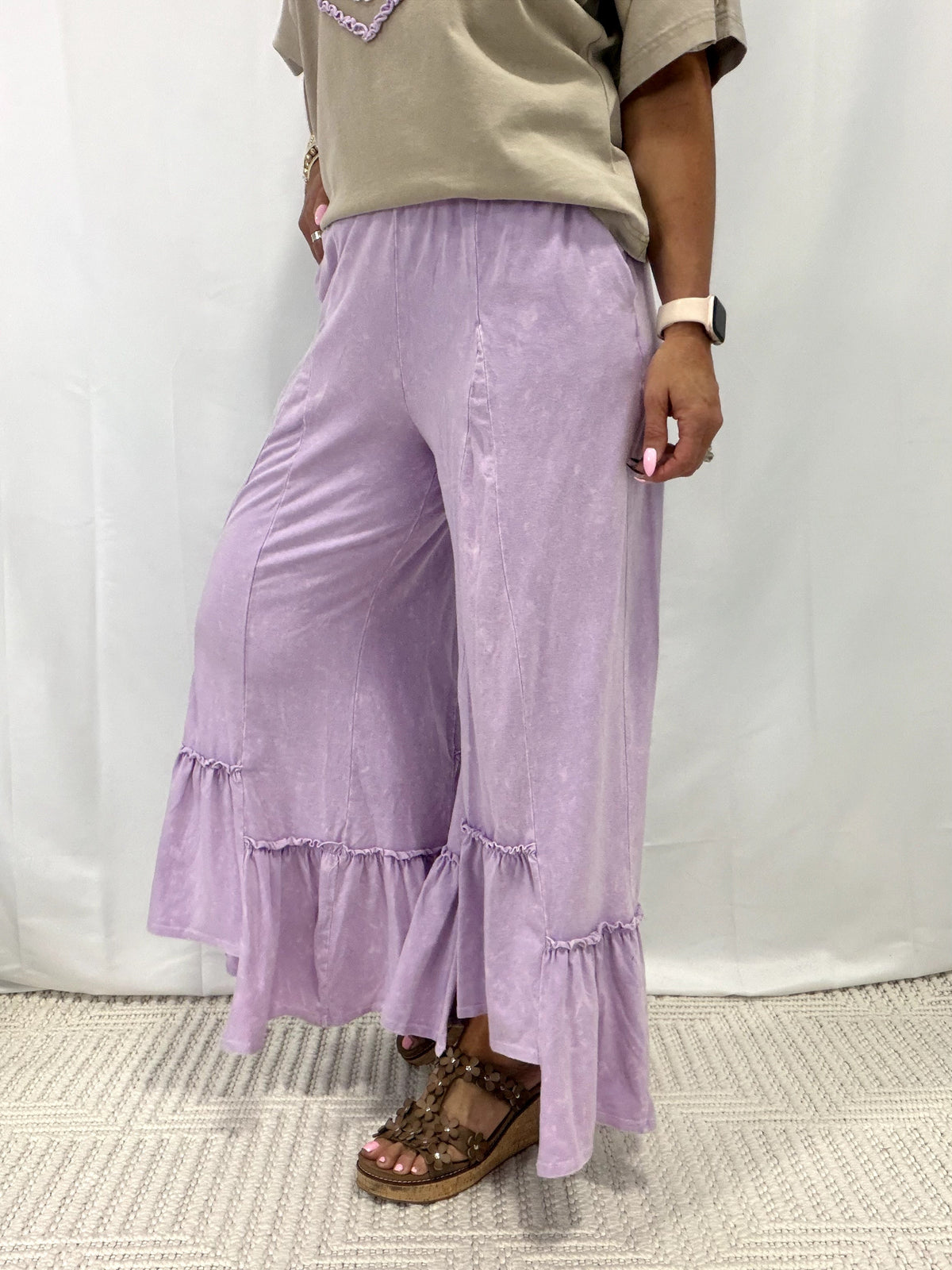 Jersey Tiered Skirt Pants In Light Lavender