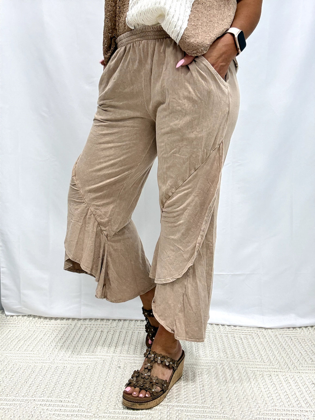 Ruffle Cross Over Crop Pants In 3 Colors