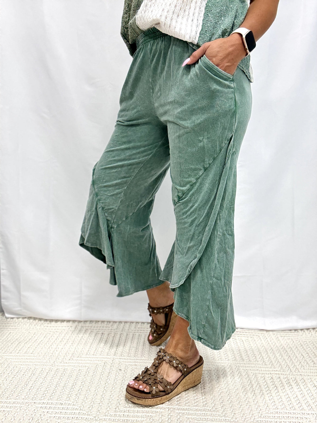 Ruffle Cross Over Crop Pants In 3 Colors