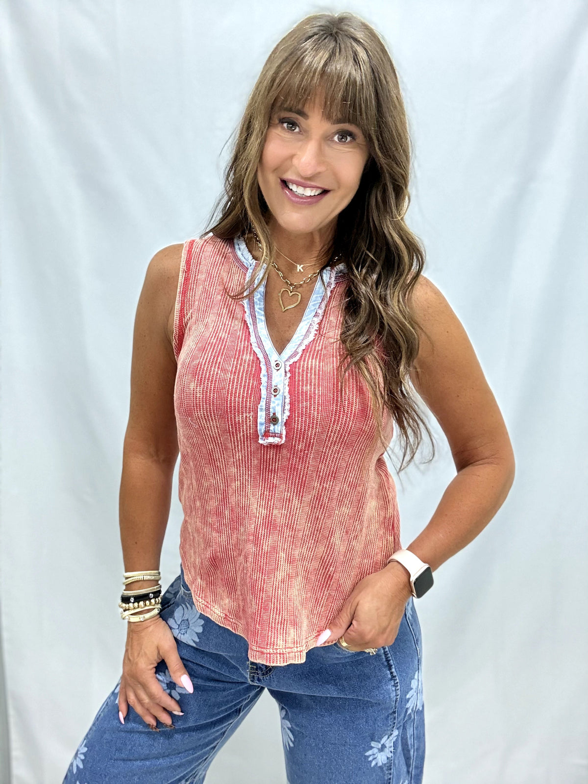 Heading Your Way Sleeveless Henley Top In 3 Colors
