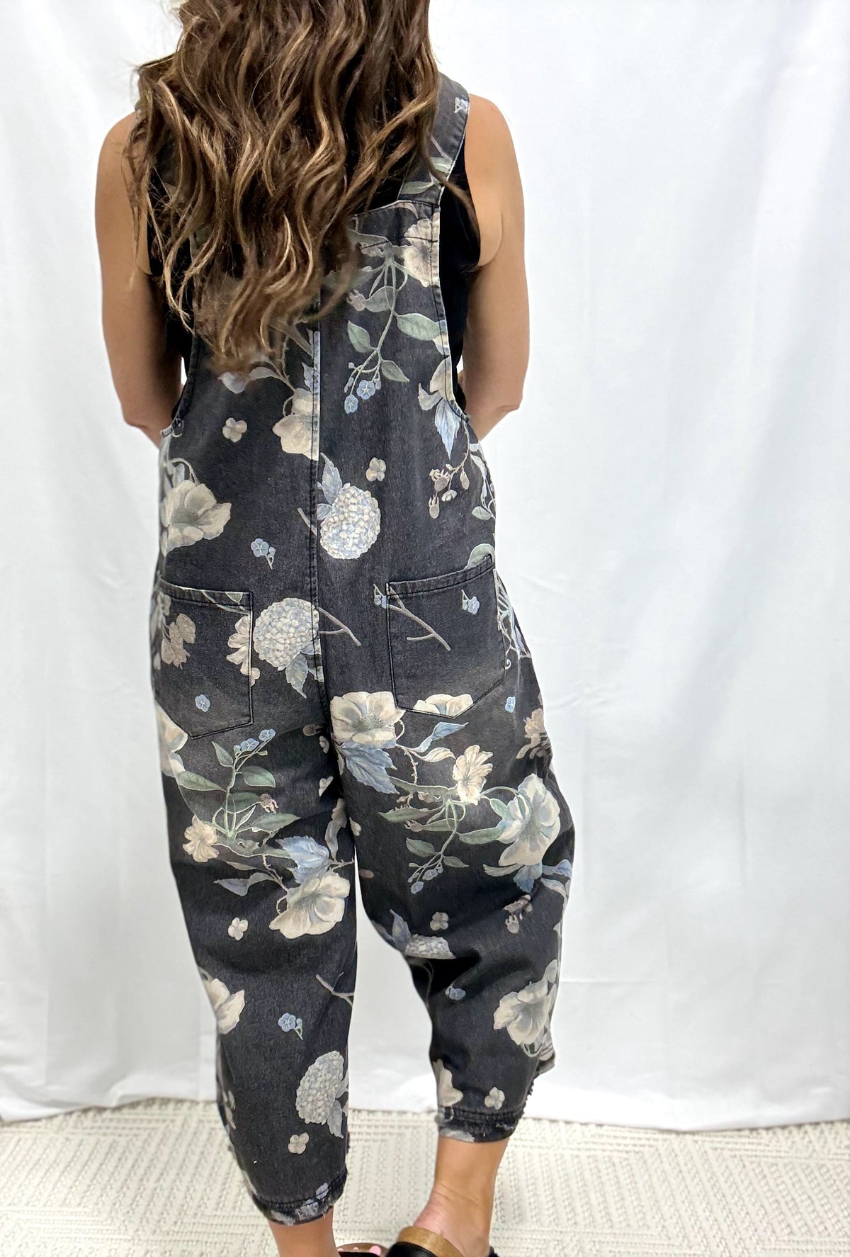 Flower Printed Washed Denim Jumpsuit In 3 Colors