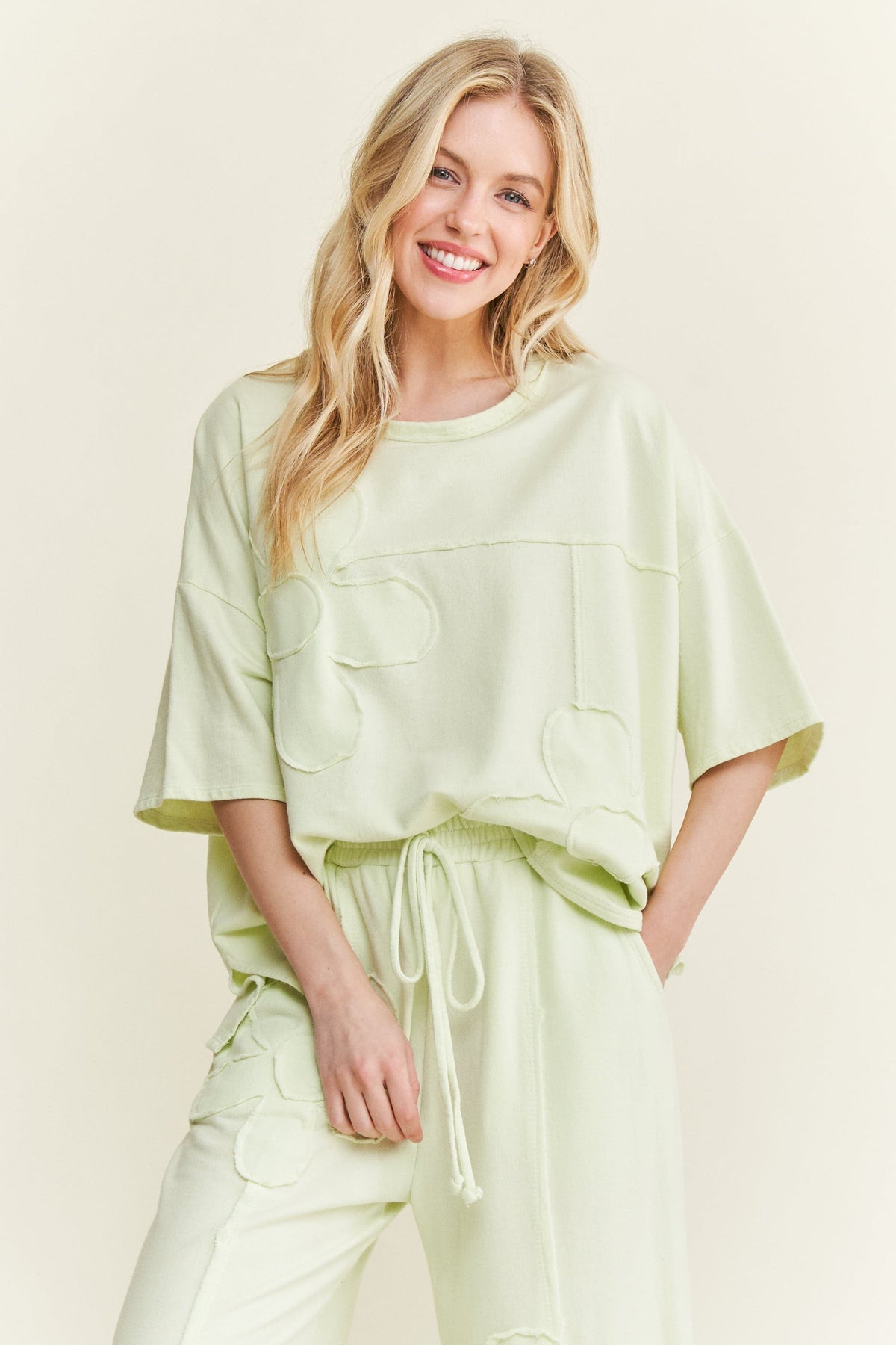 Cotton French Terry Double Flower Patch Top In 3 Colors