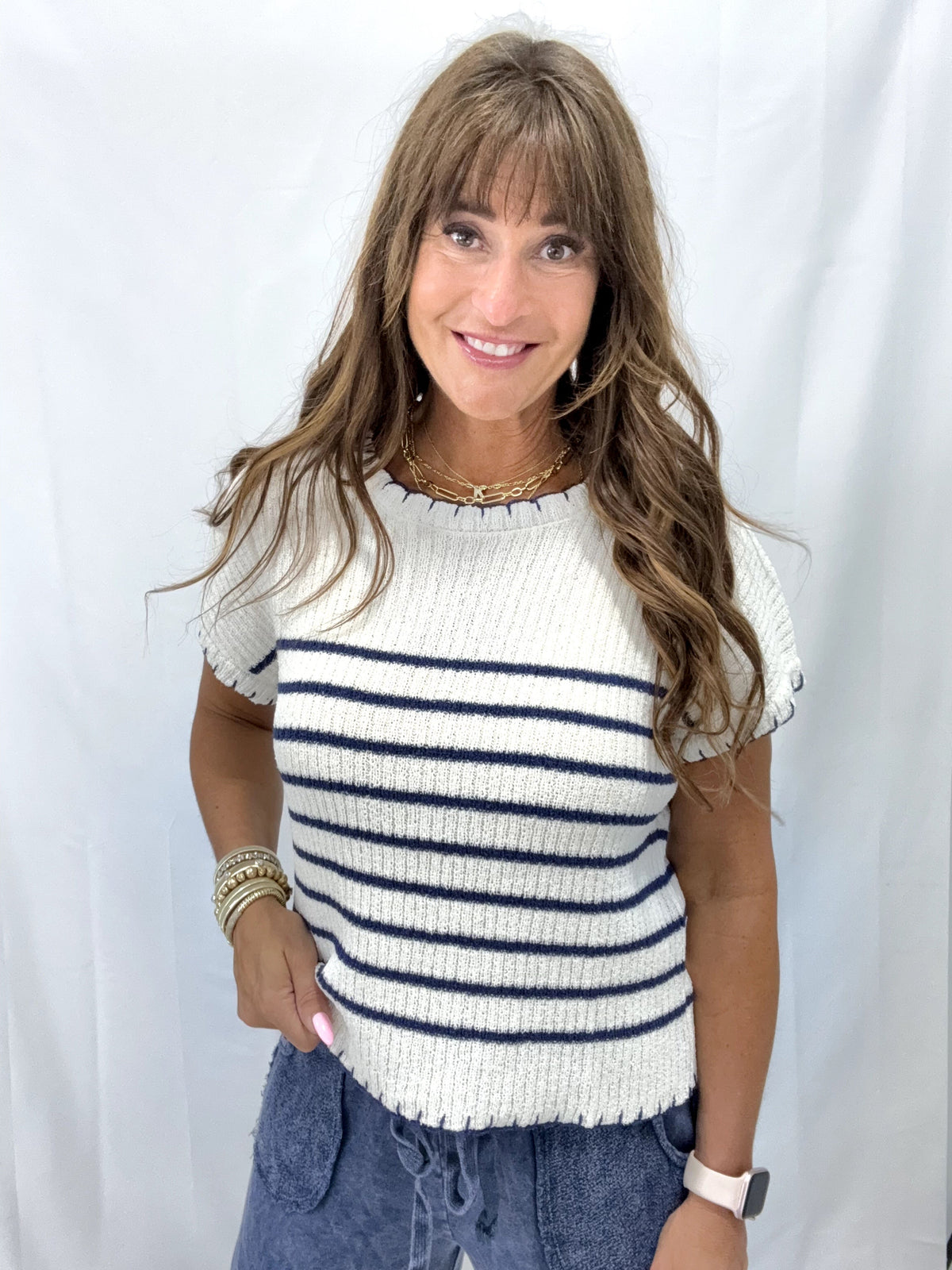 Maritime Stitch Ribbed Knit Top  *Final Sale*