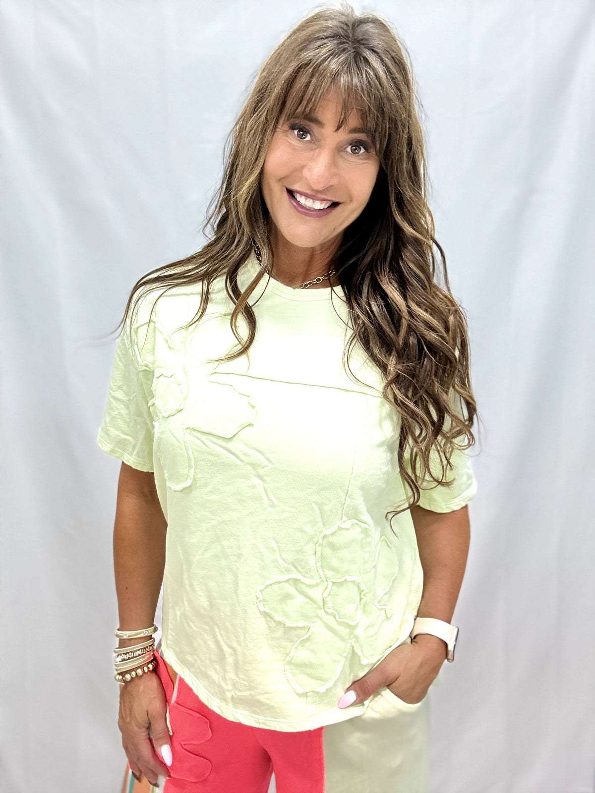 Cotton French Terry Double Flower Patch Top In 3 Colors