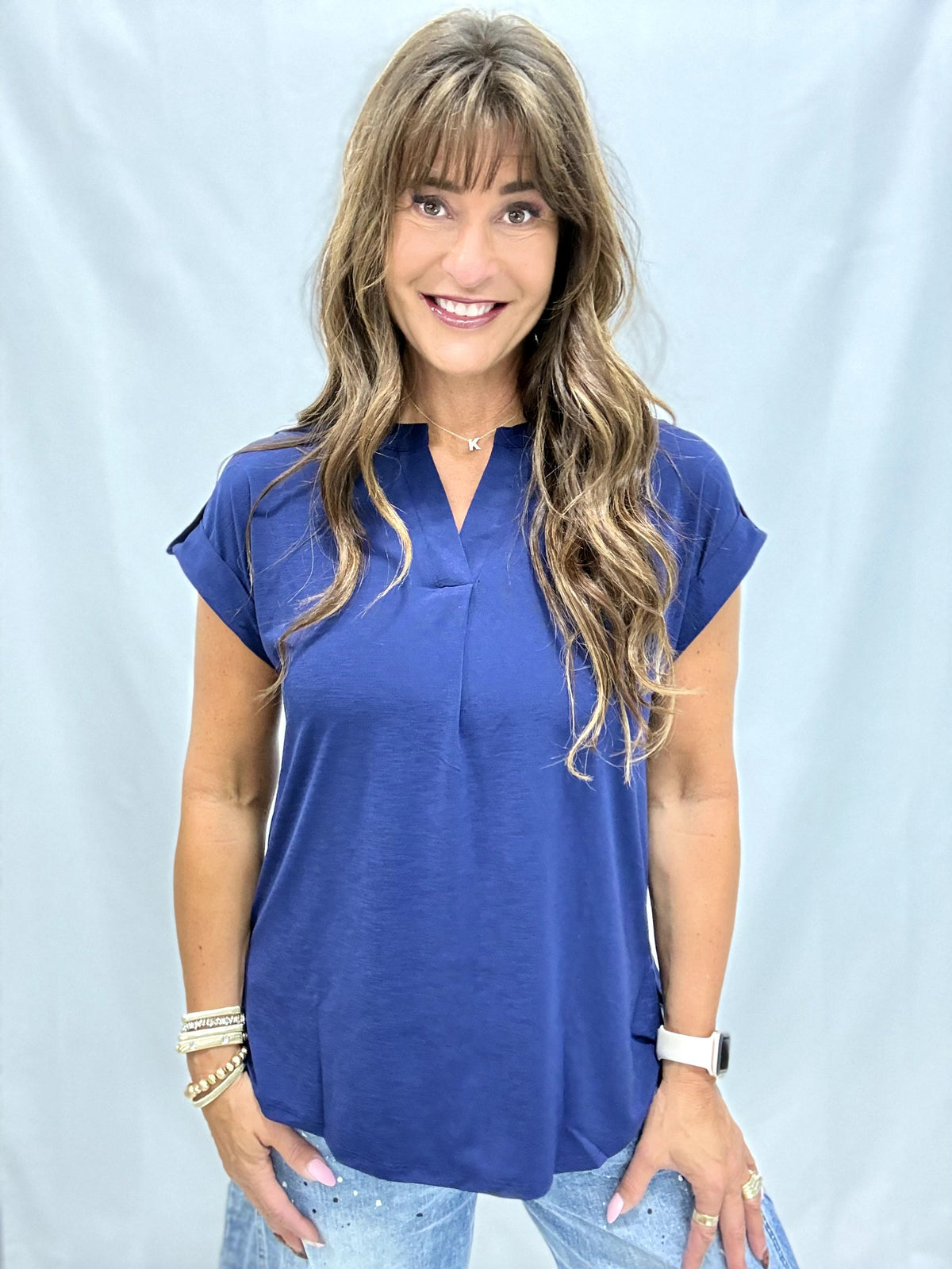 Short Sleeve Button Detail Top In 2 Colors