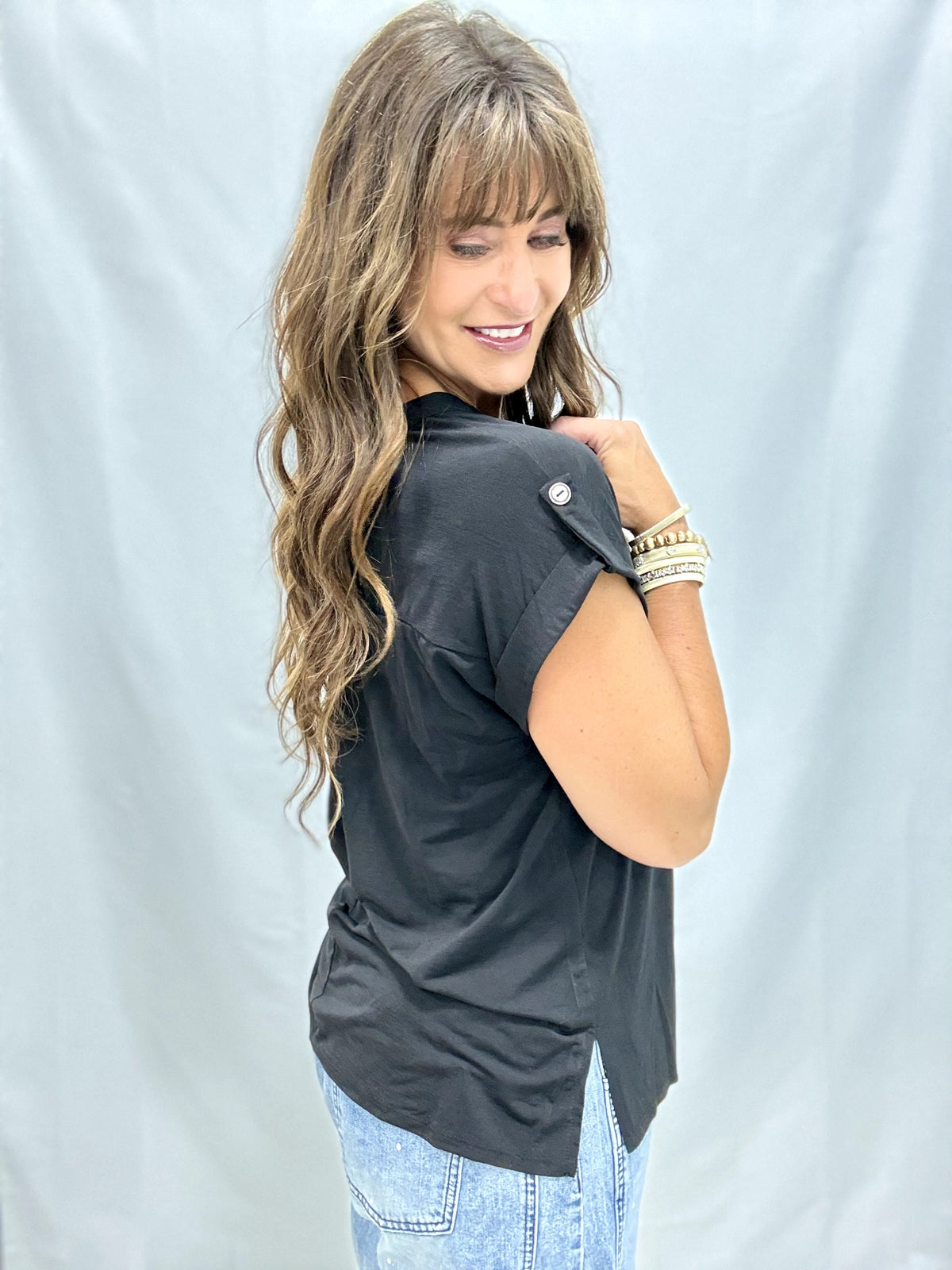 Short Sleeve Button Detail Top In 2 Colors