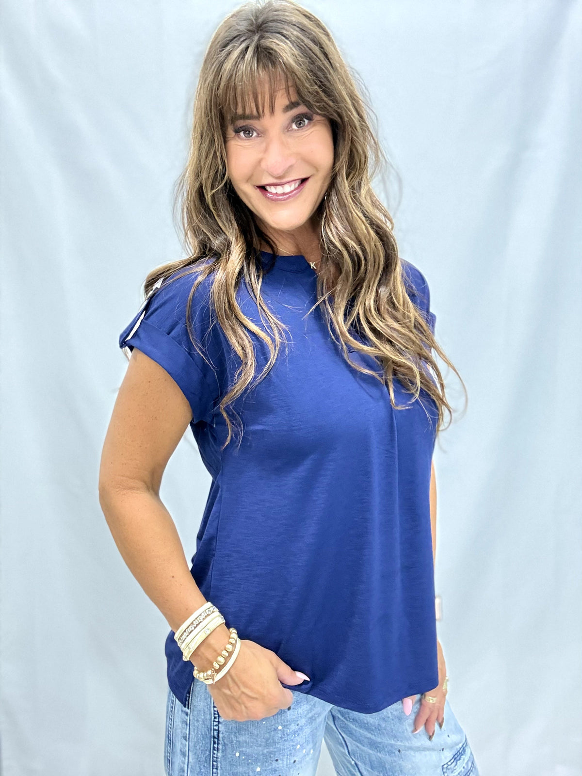 Short Sleeve Button Detail Top In 2 Colors