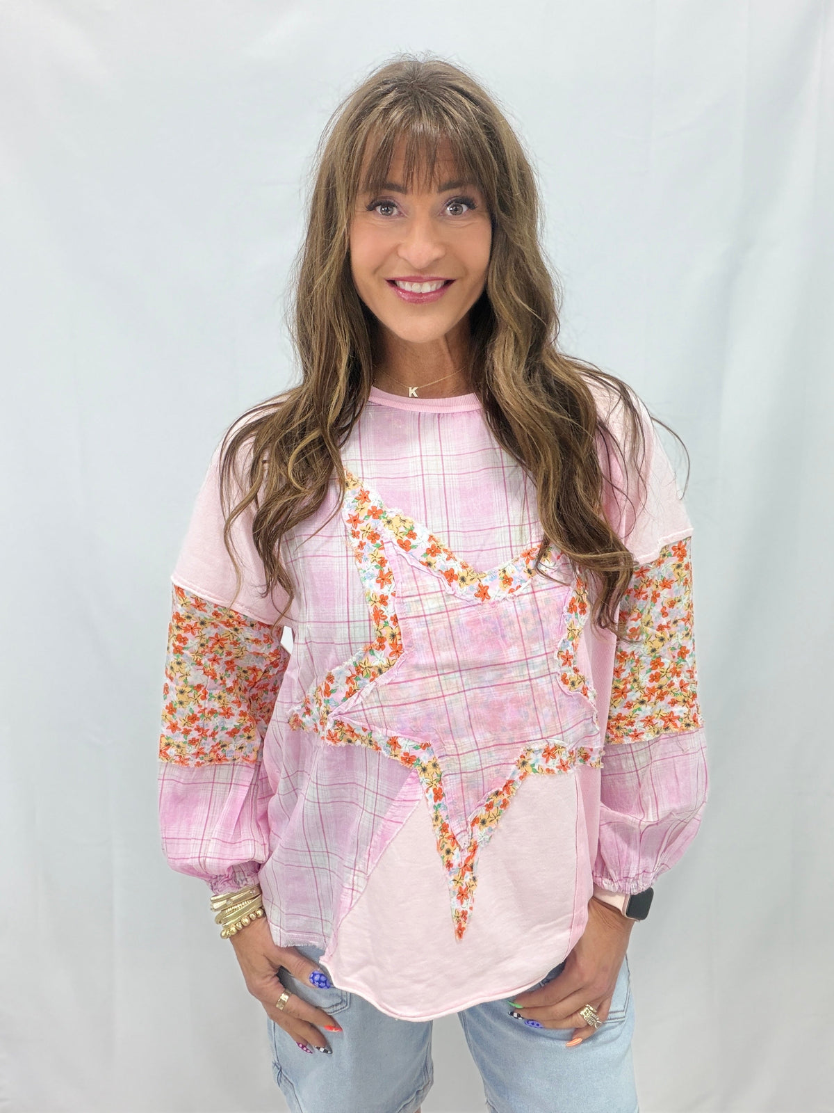 The Happy Way Star Patch Top In Pink