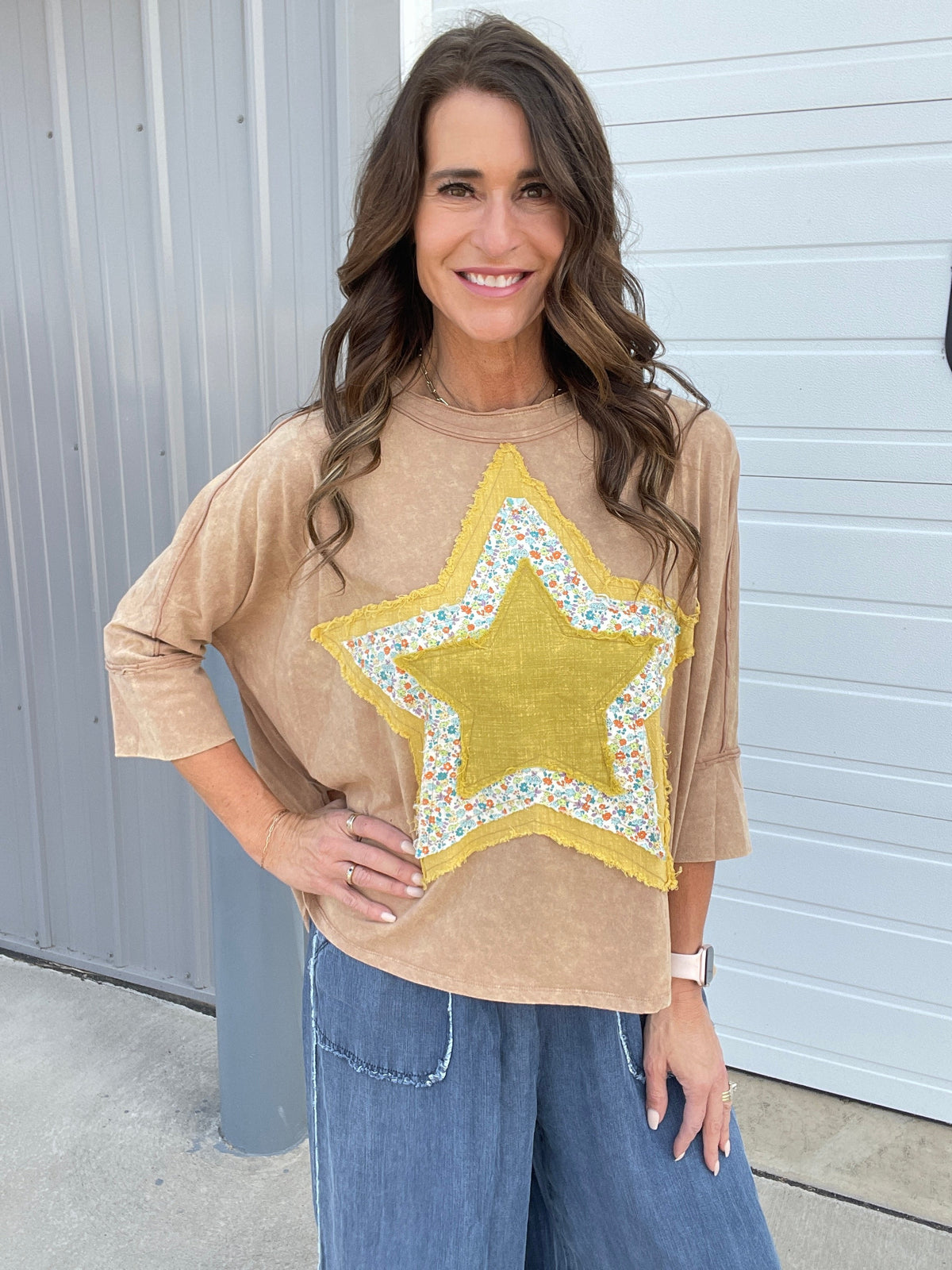 Beautiful Star Loose Fit Top In 3 Colors: Cream. Brown, Rose *Final Sale*
