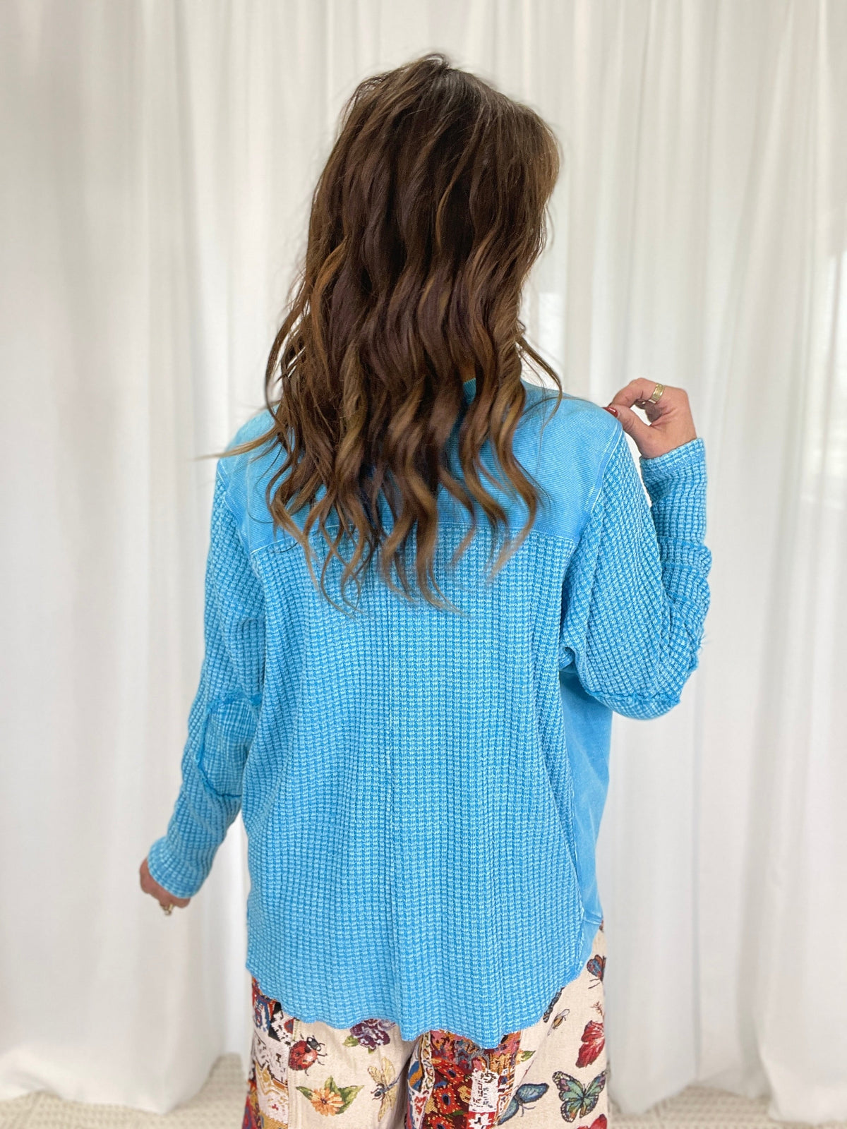 Easy Days Waffle Knit Top In Blue