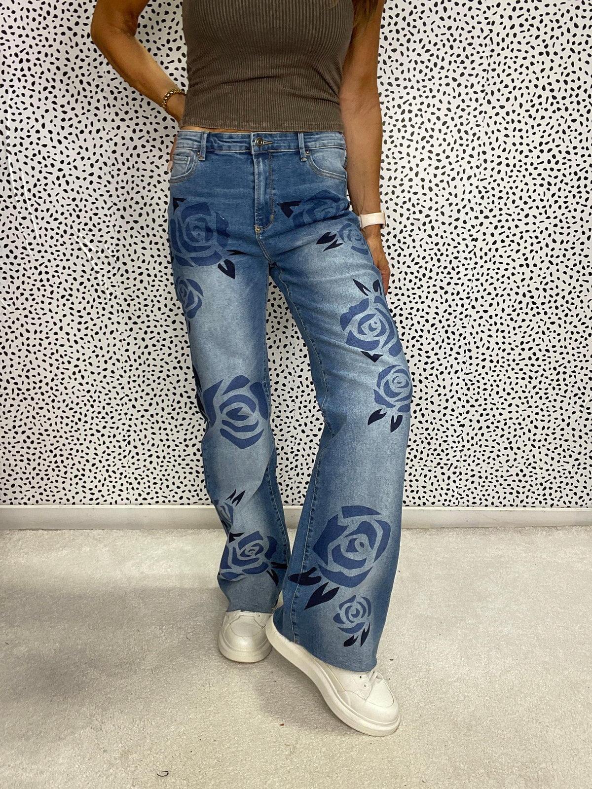 Oli & Hali Washed Denim Rose Print Jeans *Final Sale*