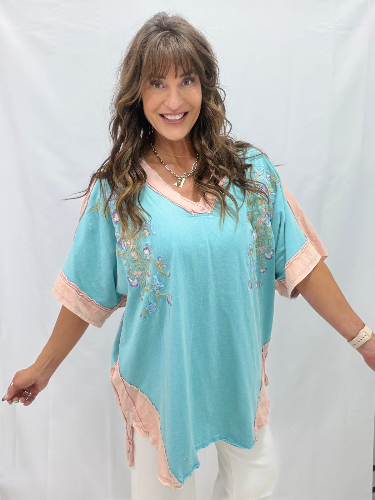 Embroidery Oversized V-Neck Top *Final Sale*