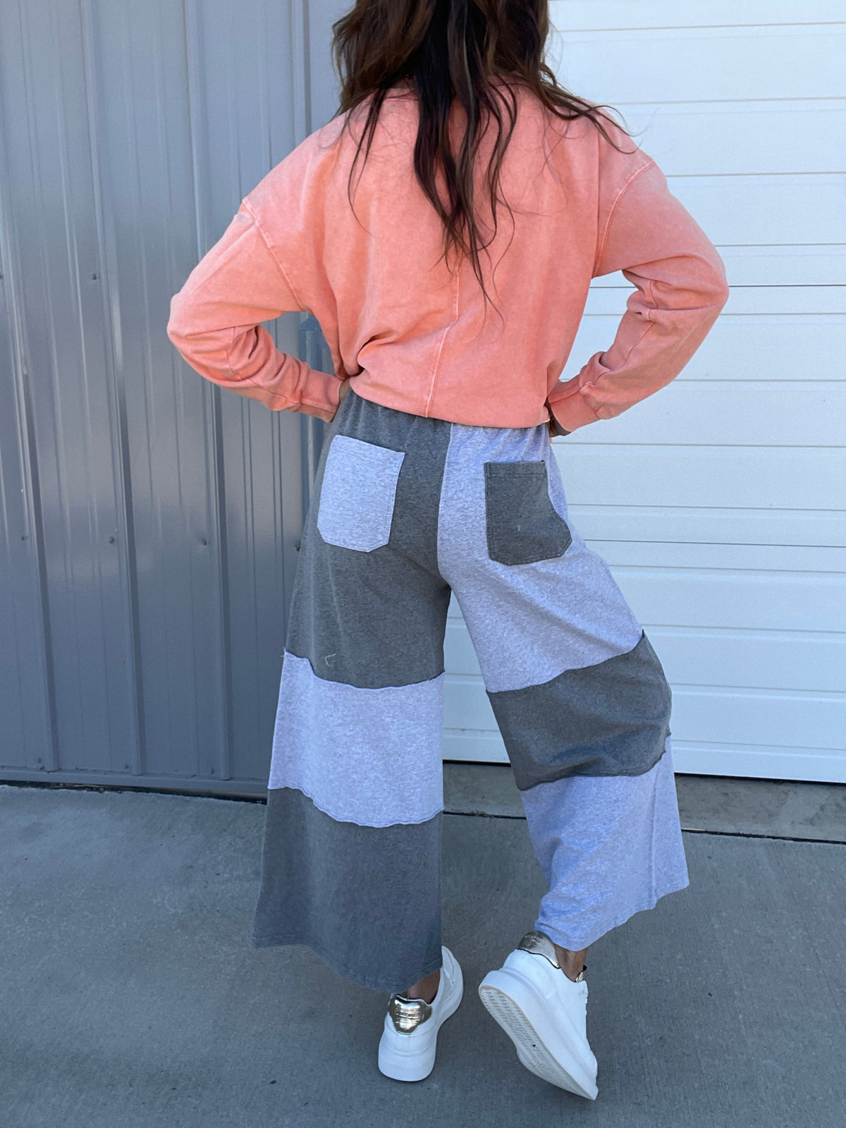A New Way Colored Block Pants In 2 Colors: Grey, Blue *Final Sale*