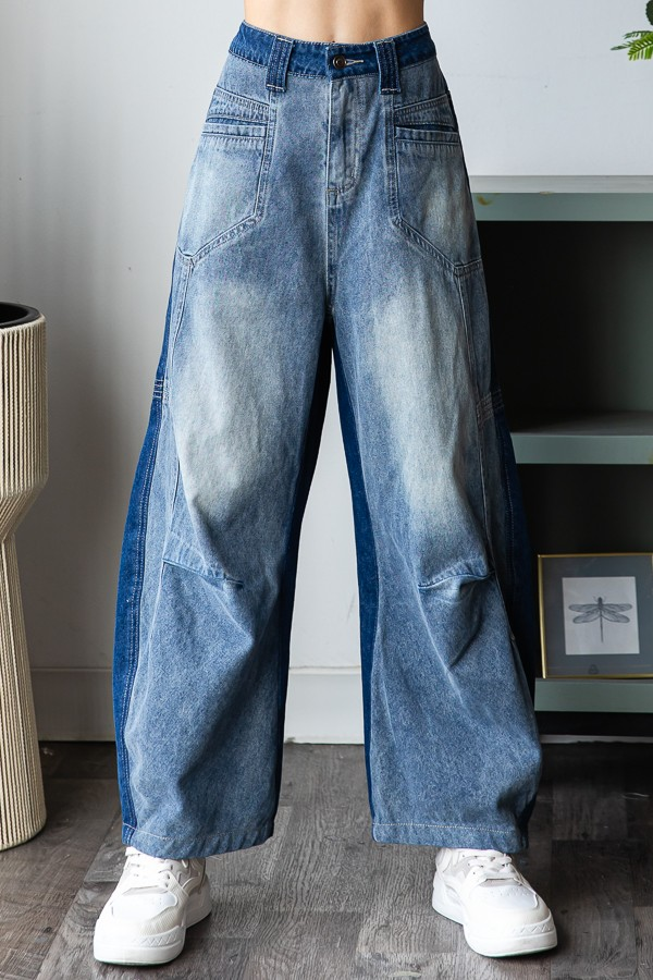 Oli & Hali Stacey Two Toned Washed Barrel Jeans 578 In Denim *Final Sale*