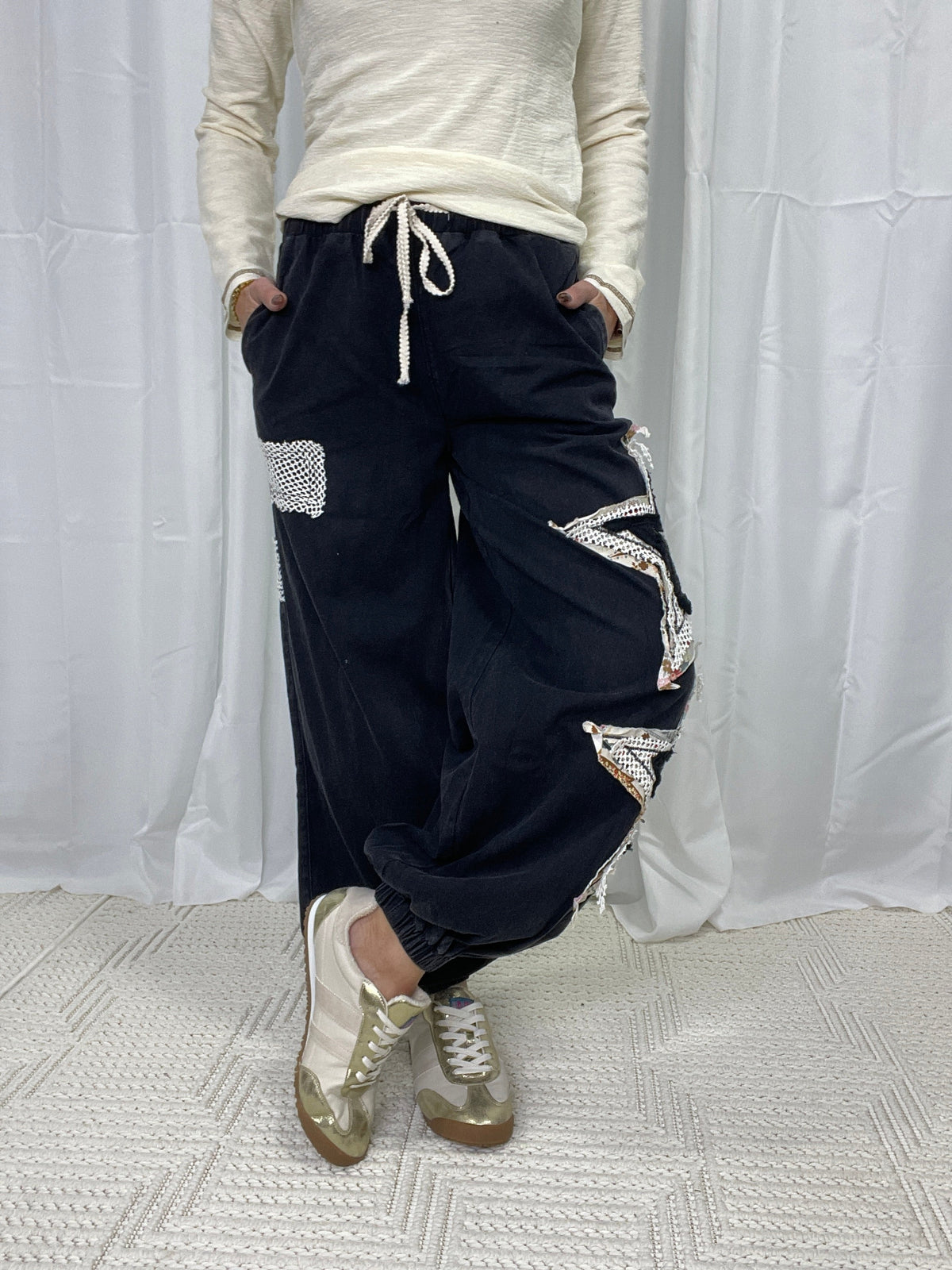 POL Wishing Star Mixed Patches Jogger Pants In 2 Colors