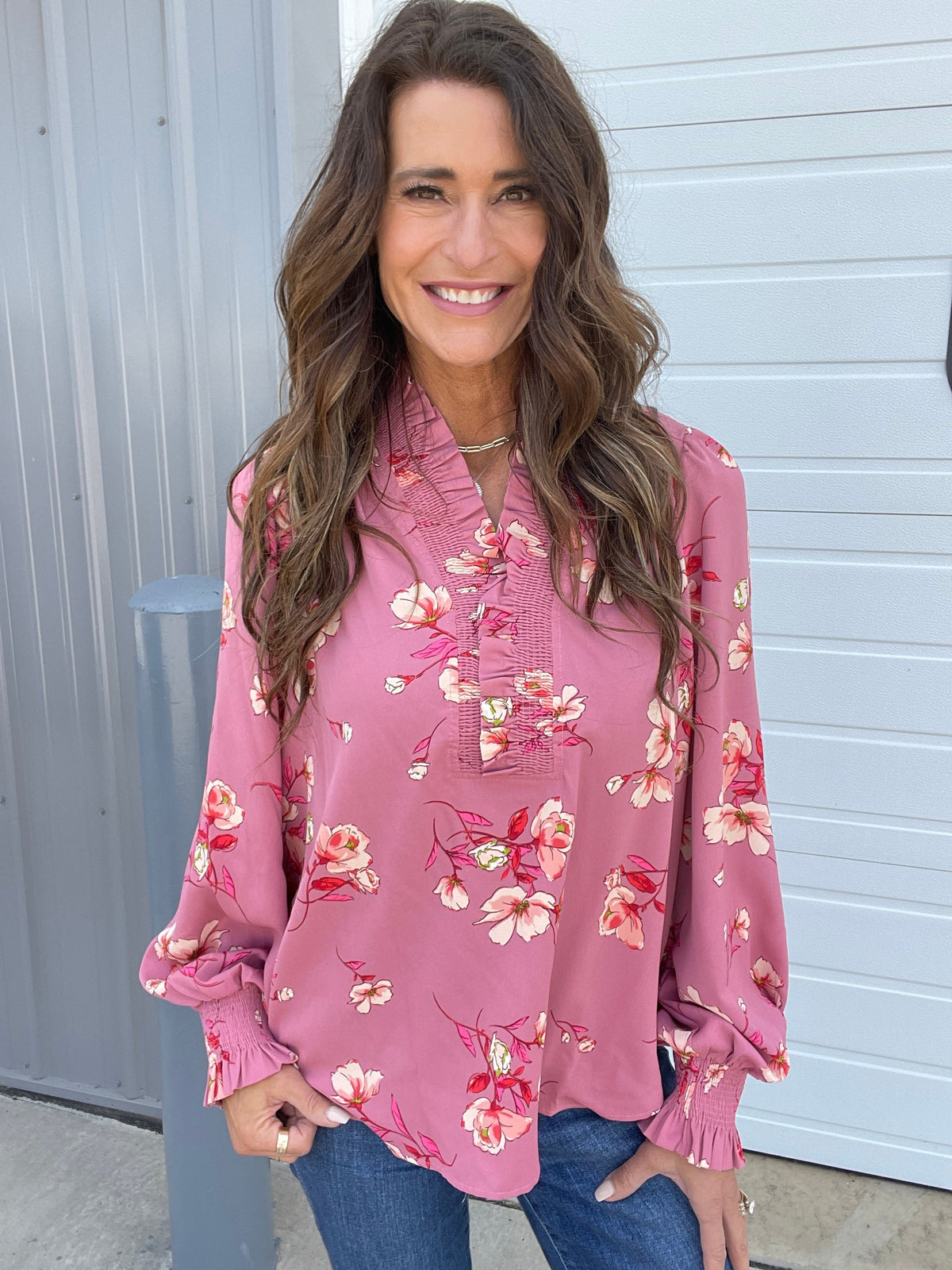 Beautiful Bliss Printed Woven Blouse In 2 Colors: Rose, Expresso *Final Sale*