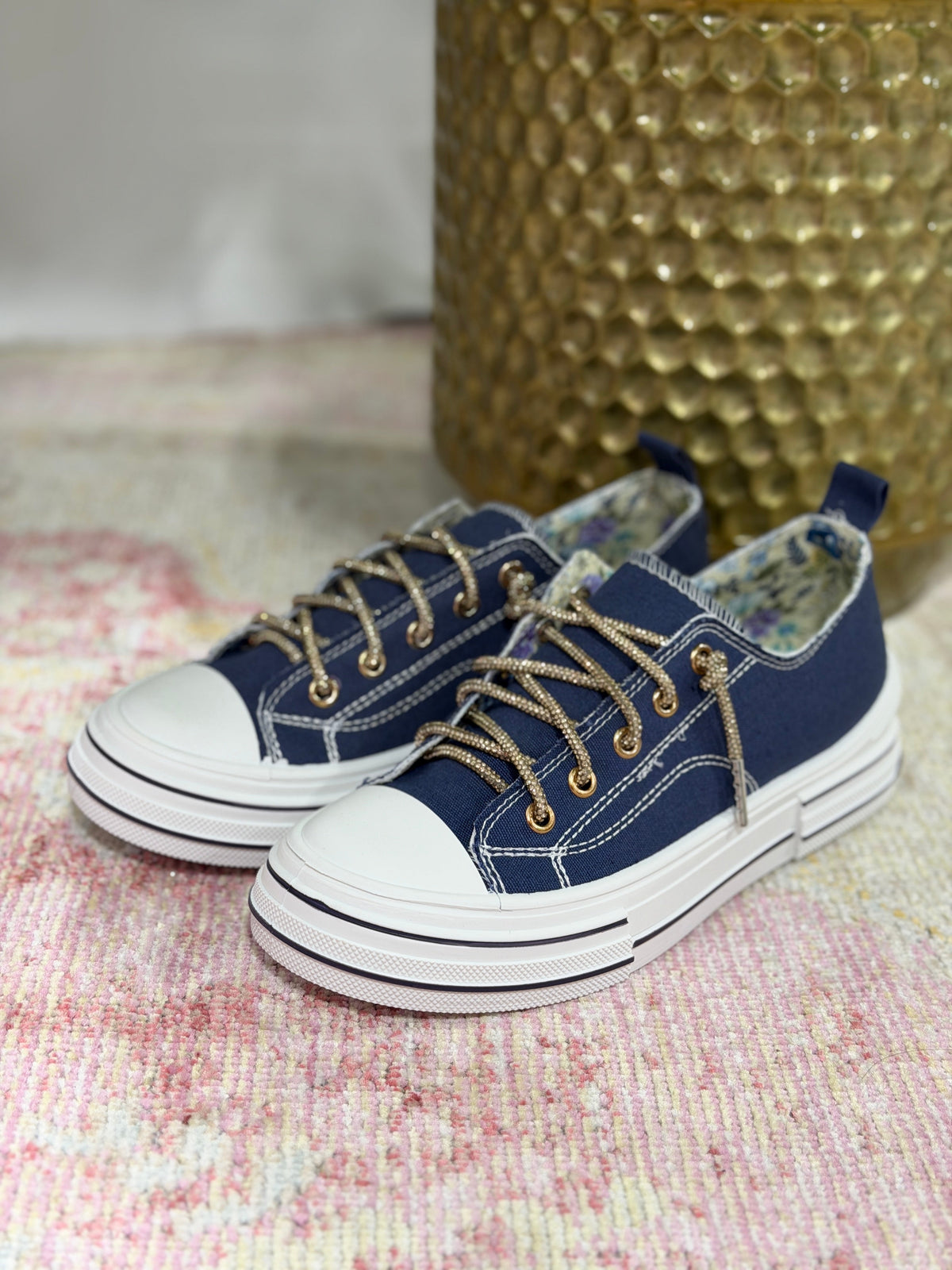 Very G Aman Navy With Gold Bling Laces Sneakers *Final Sale*