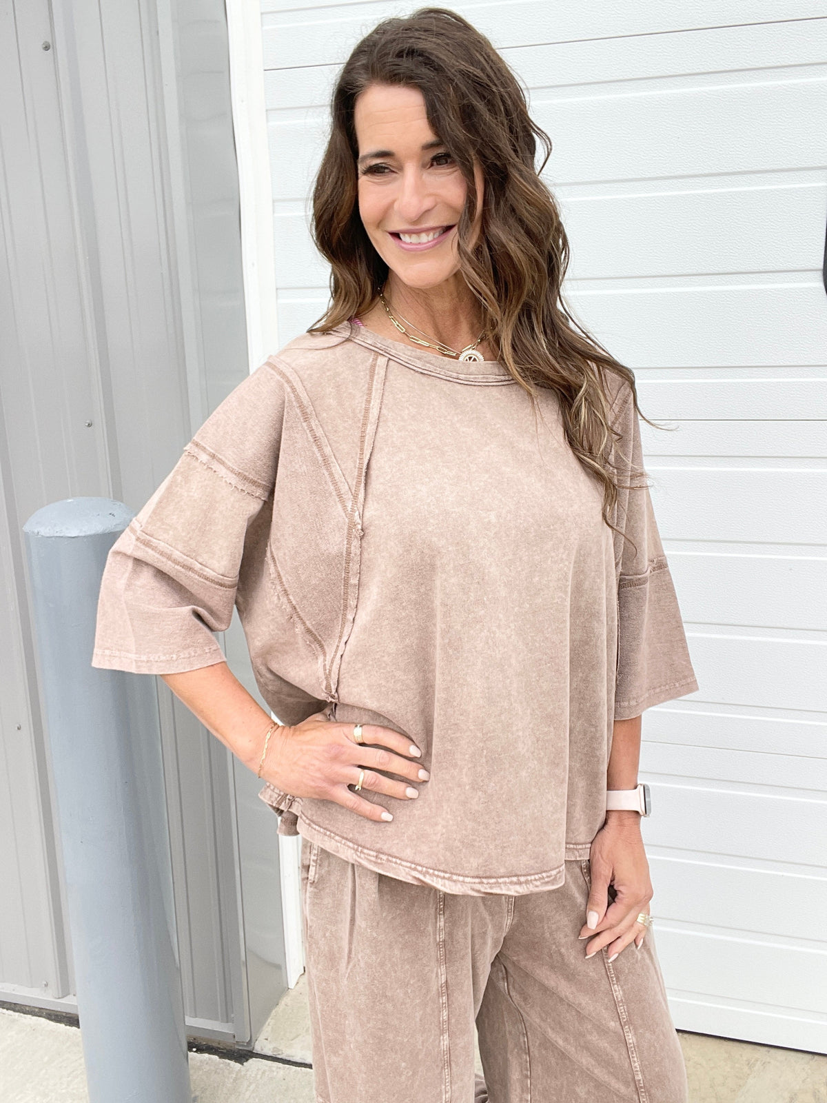 There For Me Mineral Washed Top In 3 Colors: Black, Mocha, Green *Final Sale*