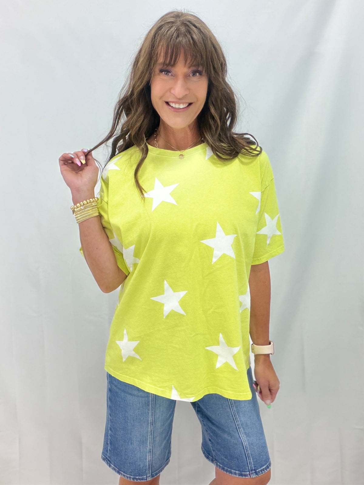Bright Side Star Print Top In Lime