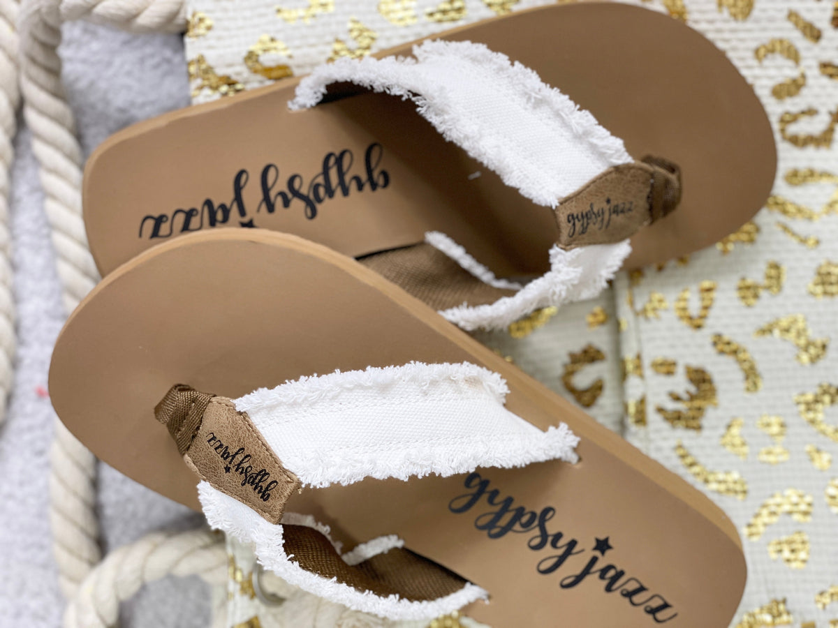 GJazz White Twill Flip Flops