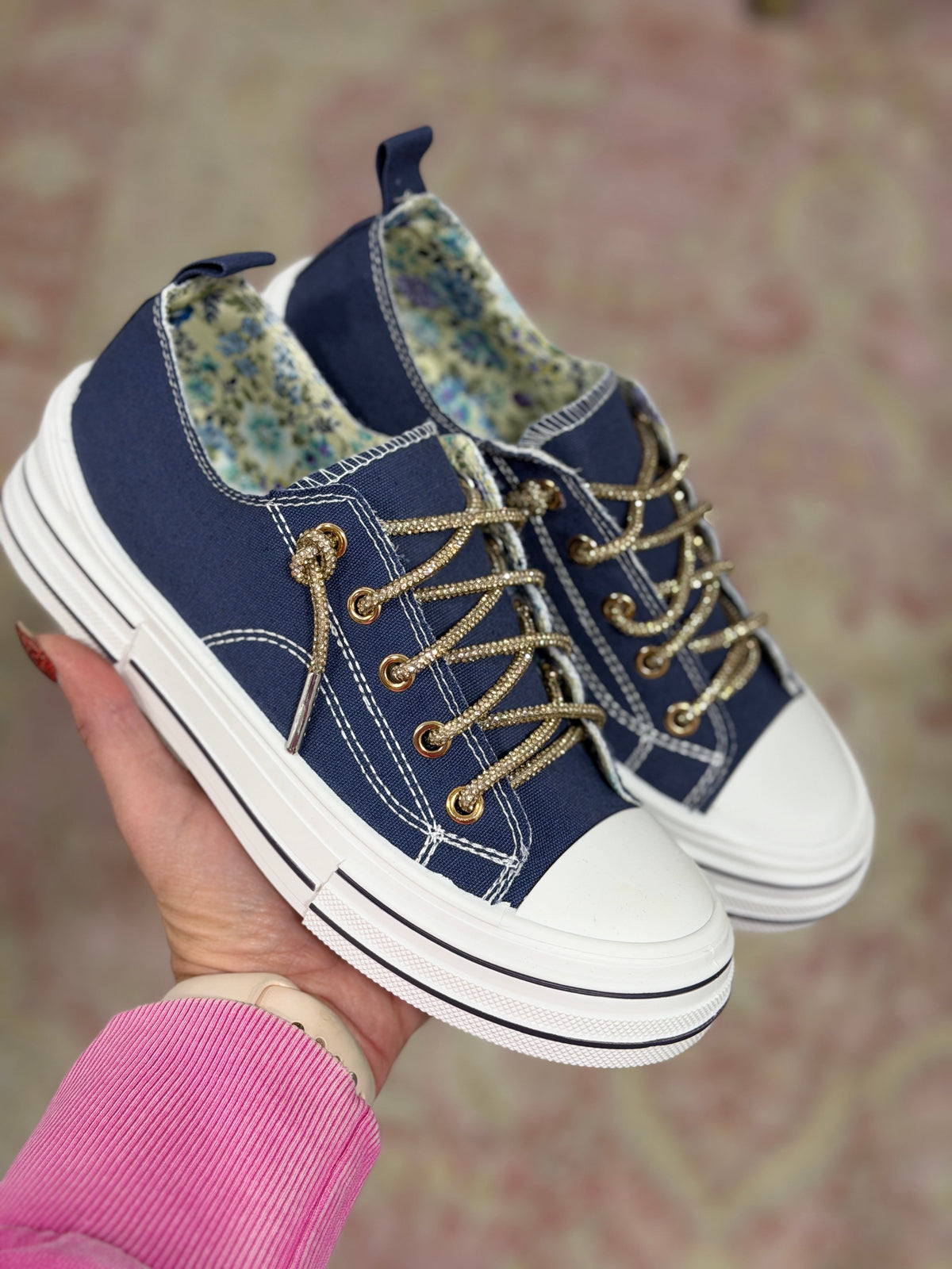 Very G Aman Navy With Gold Bling Laces Sneakers *Final Sale*