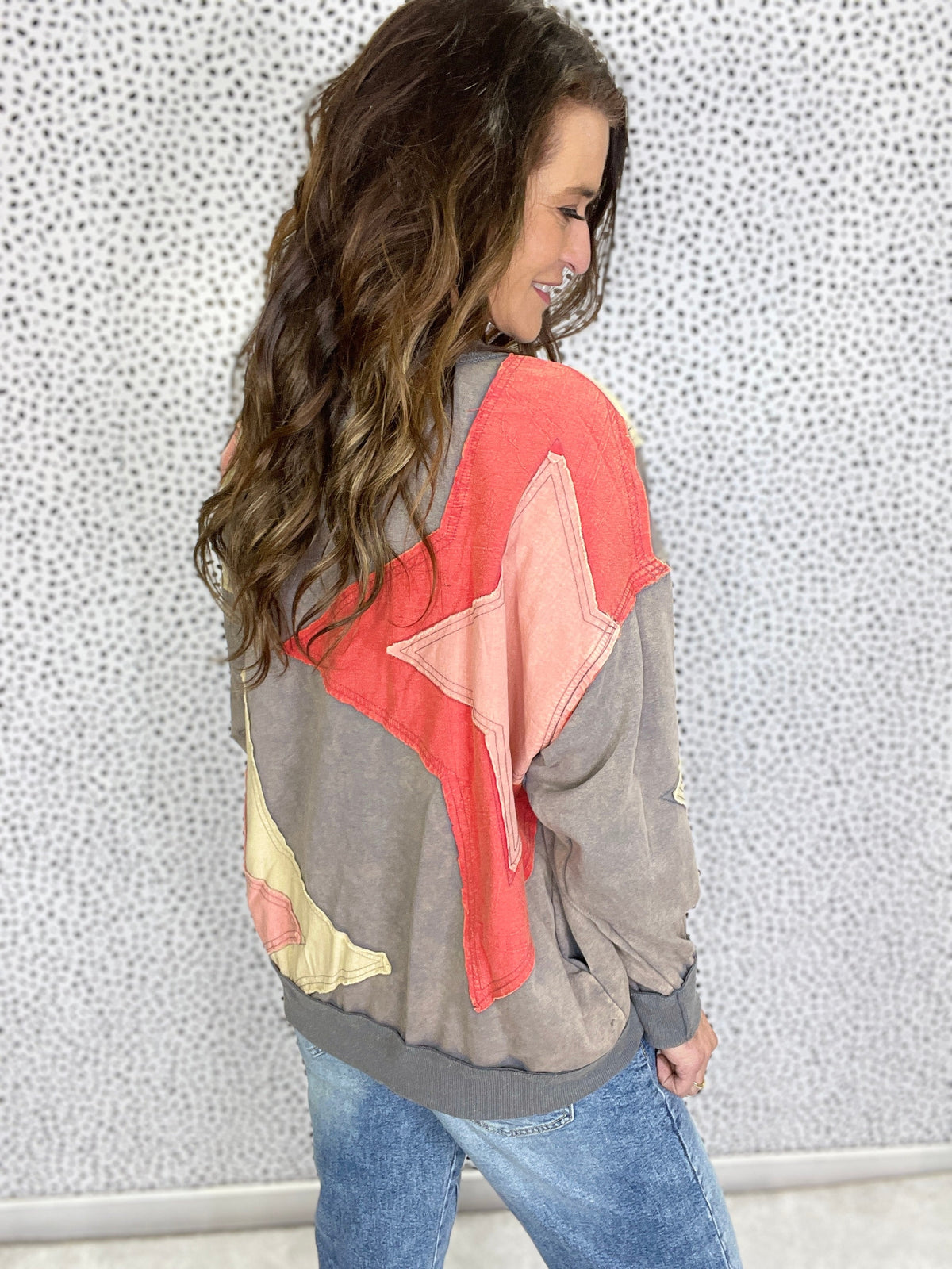 Oli & Hali Now Or Never Washed Star Patch Pullover Top In 2 Colors