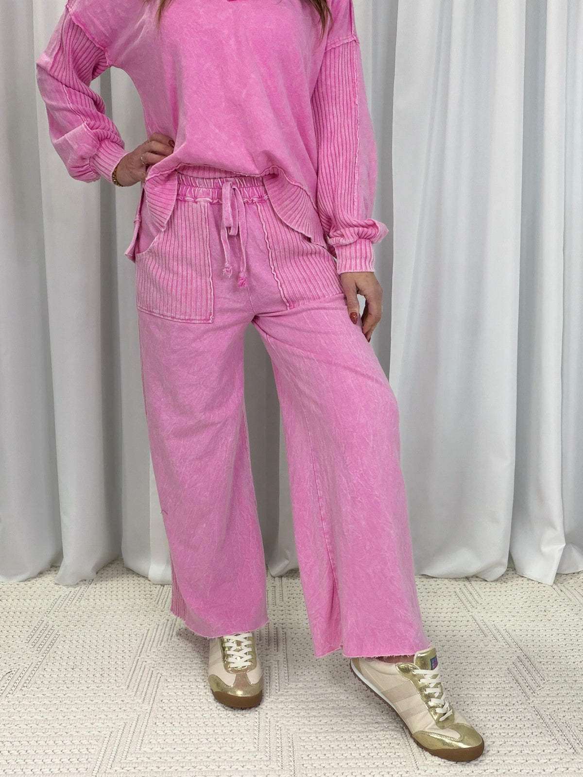 Lucky Lady Ribbed Accent Easy Mineral Wash Pants in 5 Colors