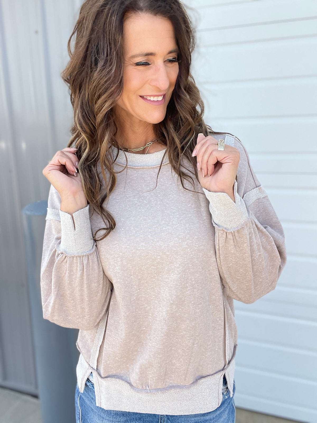 Contrast Feels Easy Fit Long Sleeve Top In 4 Colors: Pink, Blue, Black, Mocha *Final Sale*