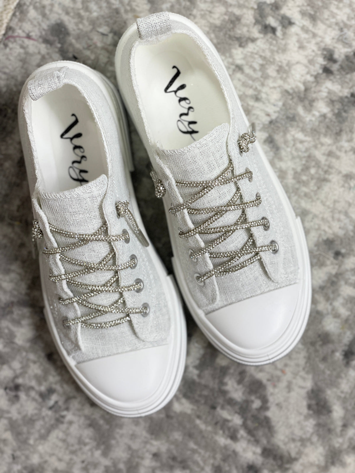 Very G Aman White Sparkle Bling Lace Sneakers *Final Sale*
