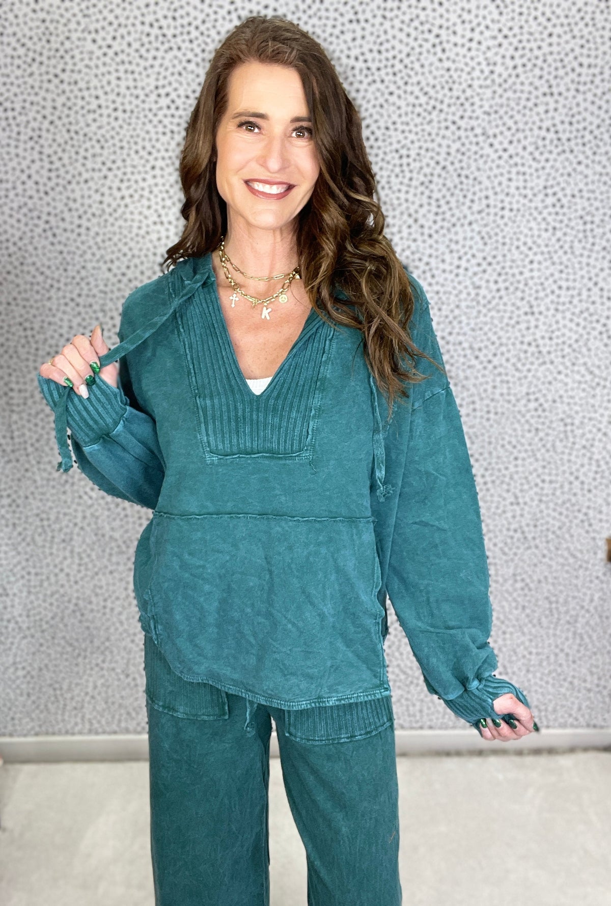 Lucky Lady Ribbed Accent Lightweight Hoodie Top  In 3 Colors